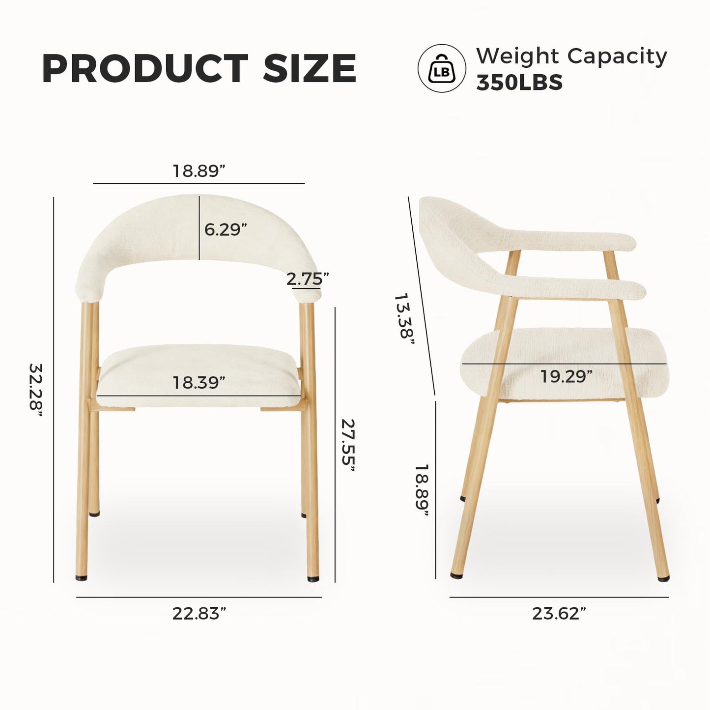 DUMOS Dining Chairs Set of 2, Linen Fabric Upholstered Kitchen Side Chairs with Curved Backrest & Metal Legs, Modern Farmhouse Accent Chair for Dining Room Kitchen Living Room Cafe, Beige
