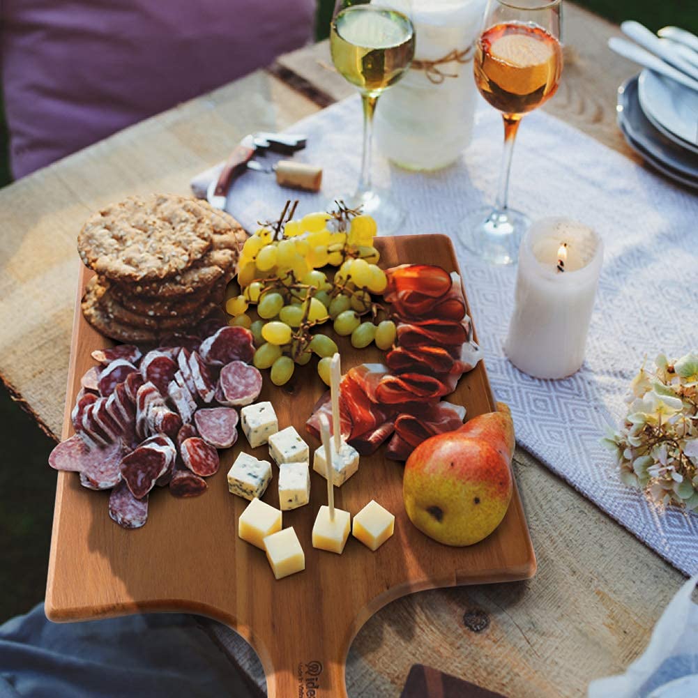 AIDEA Wood Cutting Board with Handle, Cheese Board Charcuterie Board for Cutting and Serving, 17"X11" with 17"X6"