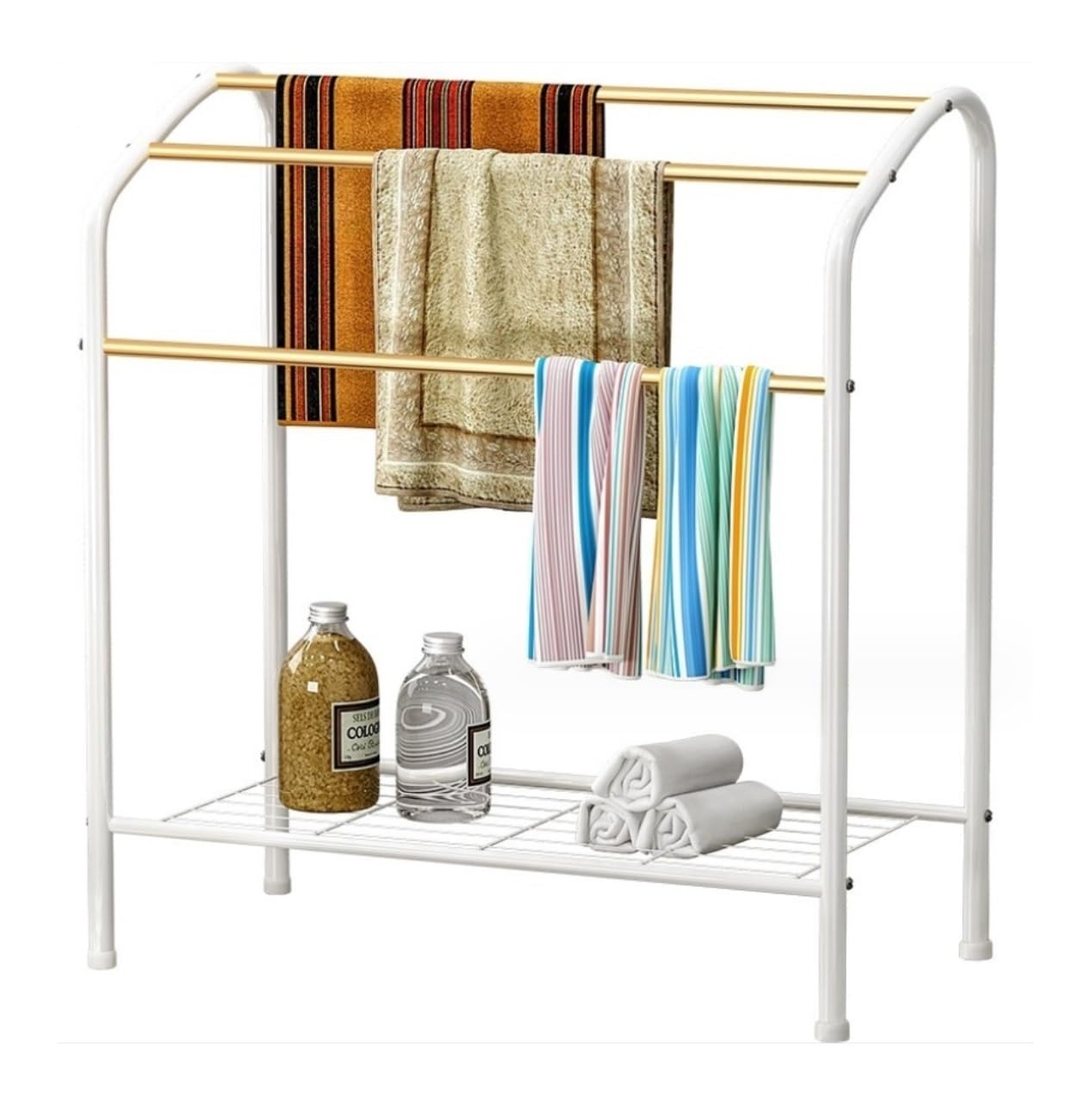 BIOMICE Floor Towel Rack 3 Tier Freestanding Towel Rack Floor Towel Holder with Bottom Shelf Metal Bath Towel Stand Organizer for Bathroom Freestanding Towel Racks