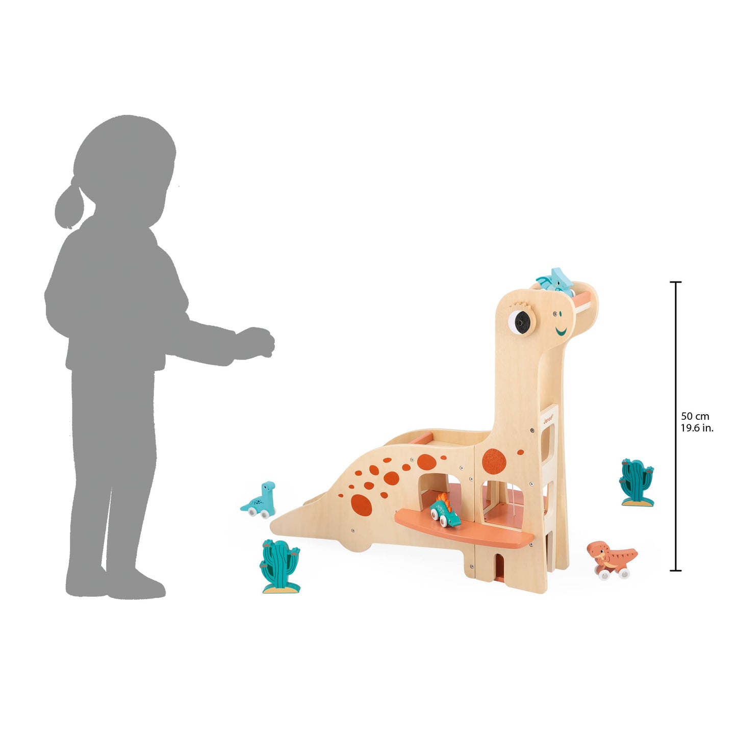 Janod - Dino Wooden Dinosaur Garage - Imaginative Play - Encourages Creativity and Storytelling - Enhances Motor Skills Design, Safe for Kids - Ages 2-6 Years - J05835