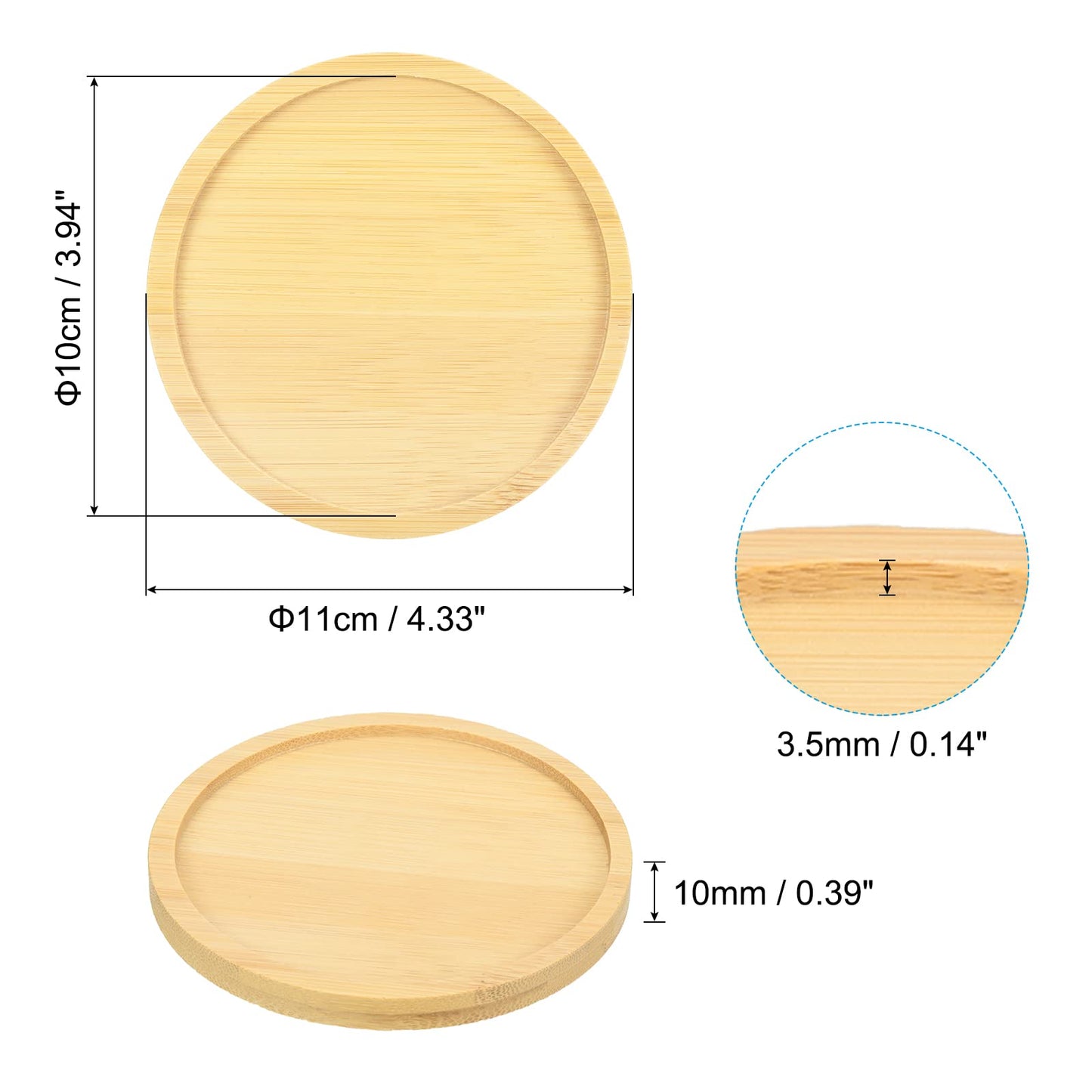 PATIKIL Plant Pot Saucer 4.3 Inch OD, 2 Pack Bamboo Round Flower Drip Tray for Home Indoor