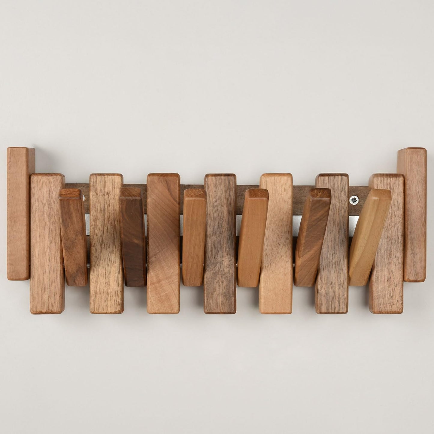 TEXAS BEST GIFT Solid Walnut Piano Key Coat Rack – 6-Hook Wall-Mounted Flip Hook Rack – Minimalist Wooden Hanger for Entryway, Bedroom, Office