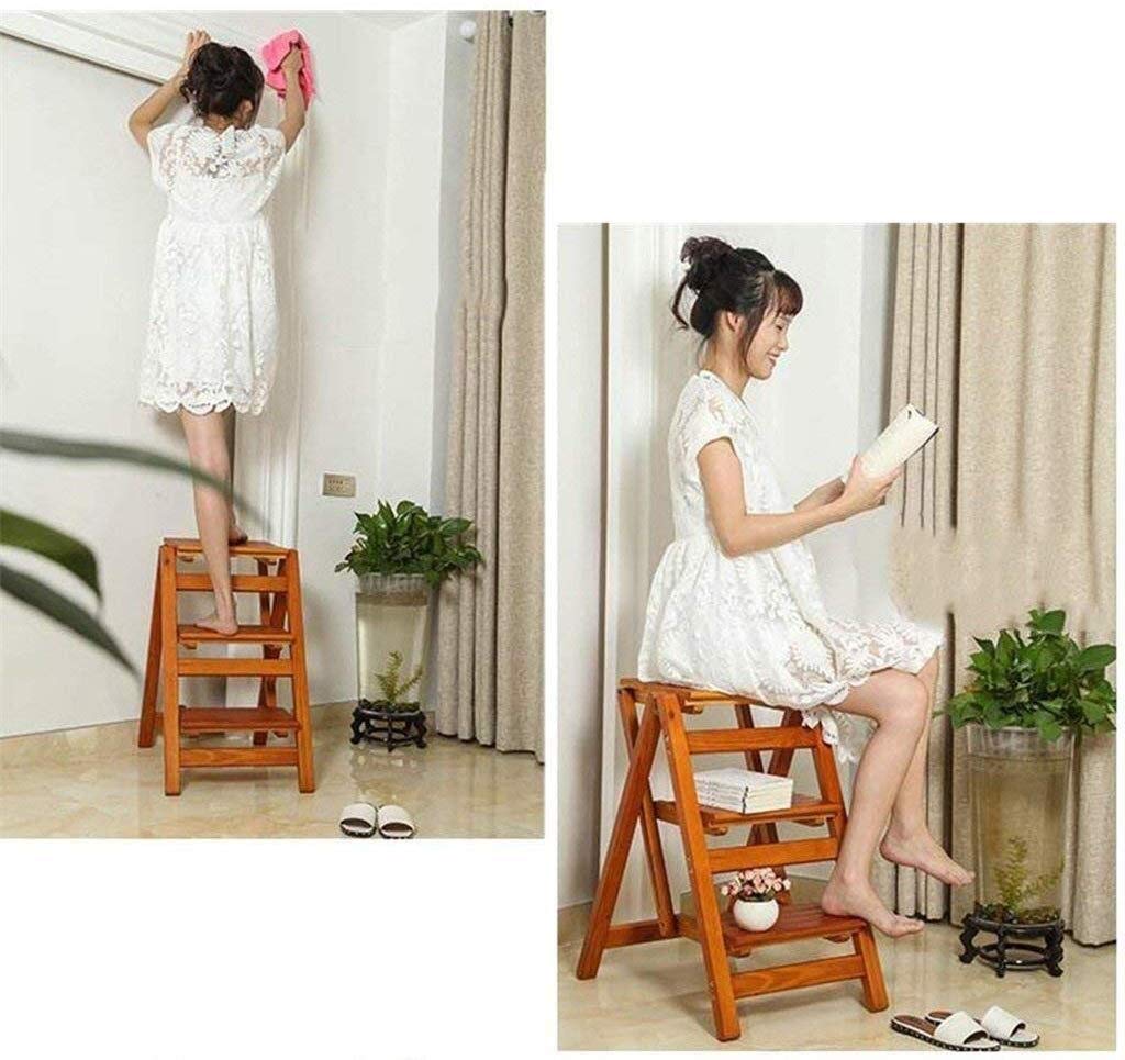 PZHANGZVH Indoor Clim Stool, Step Ladders Folding Stool Ladder Stool Folding Library Steps Stool Multifunctional Wooden Kitchen Office Ladder Chair/D (A)