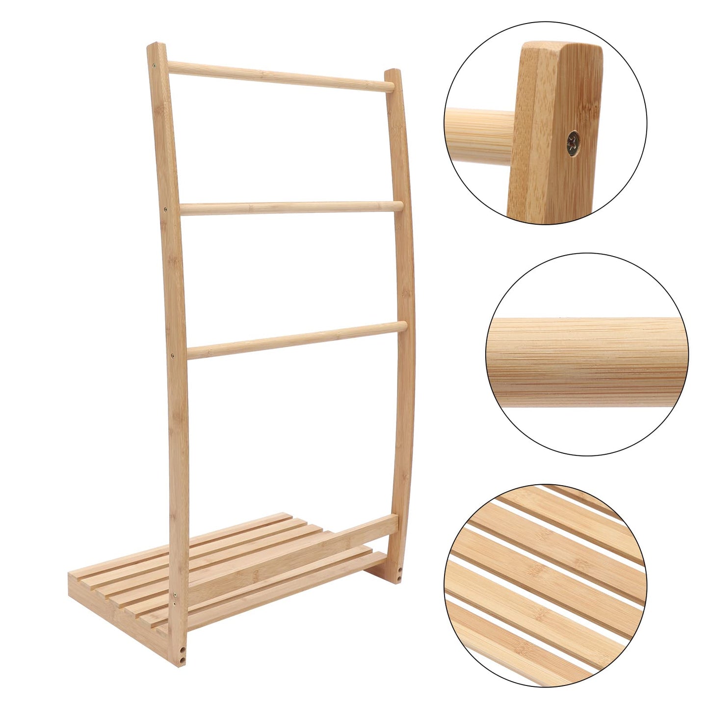 3 Tier Bamboo Towel Rack, Free-Standing Ladder Shelf with Bottom Storage Shelf, Quilt Blanket Rack Stand,Towel Ladder Storage Organizer Holder for Bathroom Home Hotel