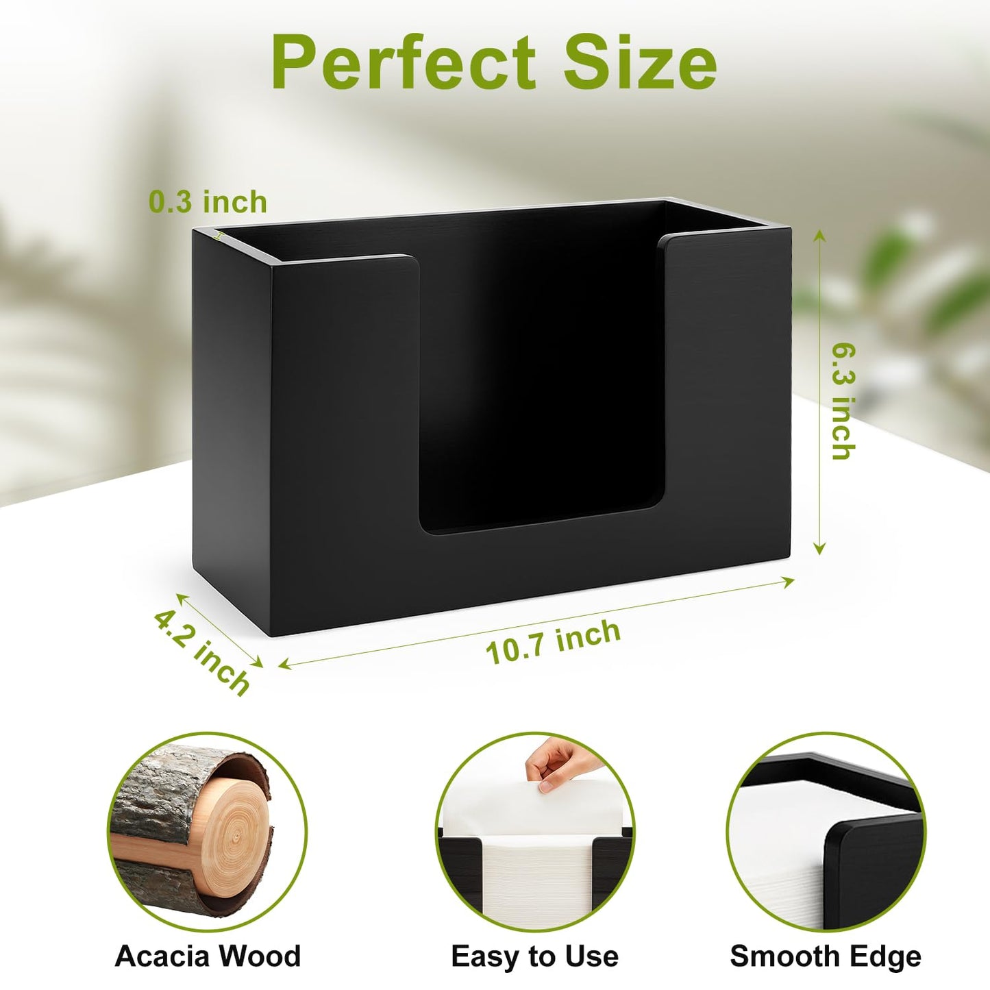 Wooden Paper Towel Dispenser Countertop Paper Towel Holder Counter for Bathroom Black Napkin Holder Kitchen Multifold Towels Dispenser C-fold Trifold Folded Hand Towels Holders for Bathroom Toilet