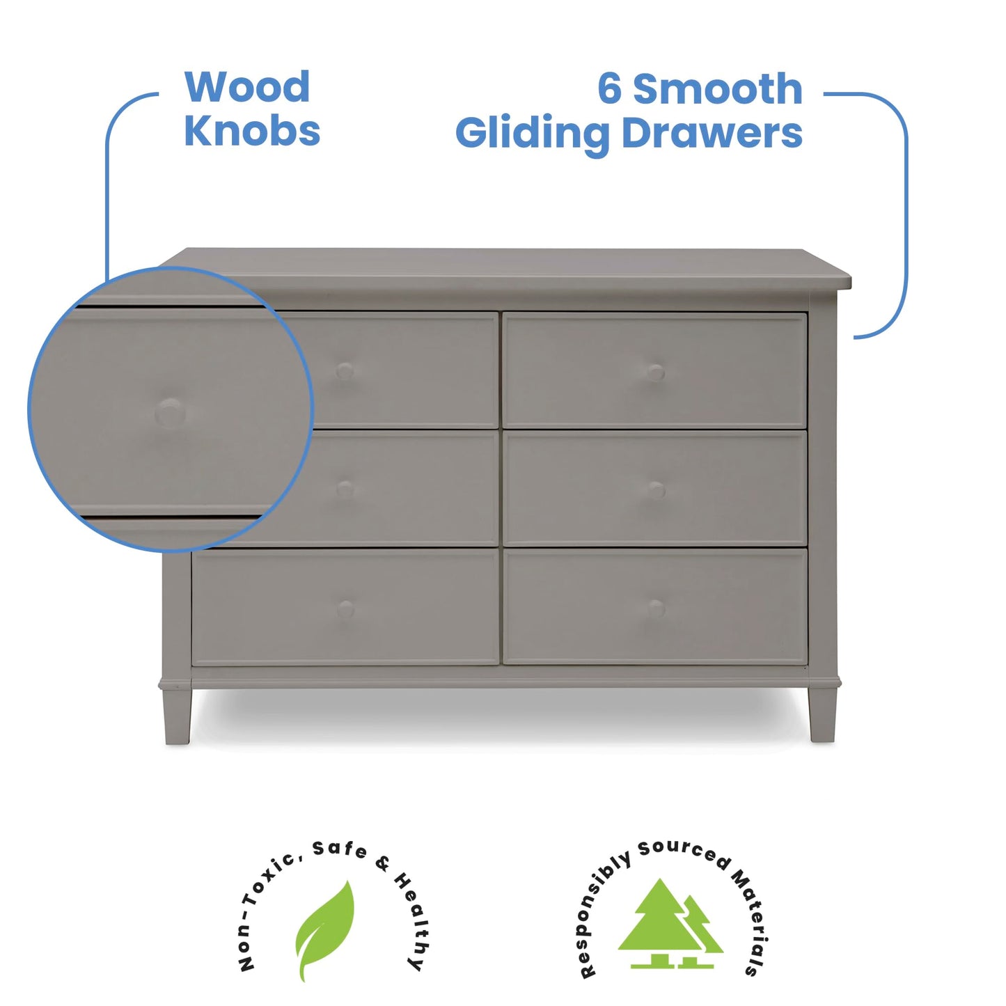 Delta Children Haven 6 Drawer Dresser with Interlocking Drawers - Greenguard Gold Certified, Grey