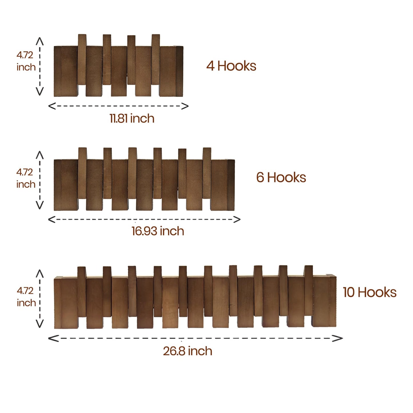 ZOESEEK 26.8" Wooden Piano Key Coat Rack Wall Mounted, 10 Hooks Natural Walnut Wall Coat Rack, Wall Mounted Coat Rack for Hanging Coats/Hats/Keys/Towels/Bags