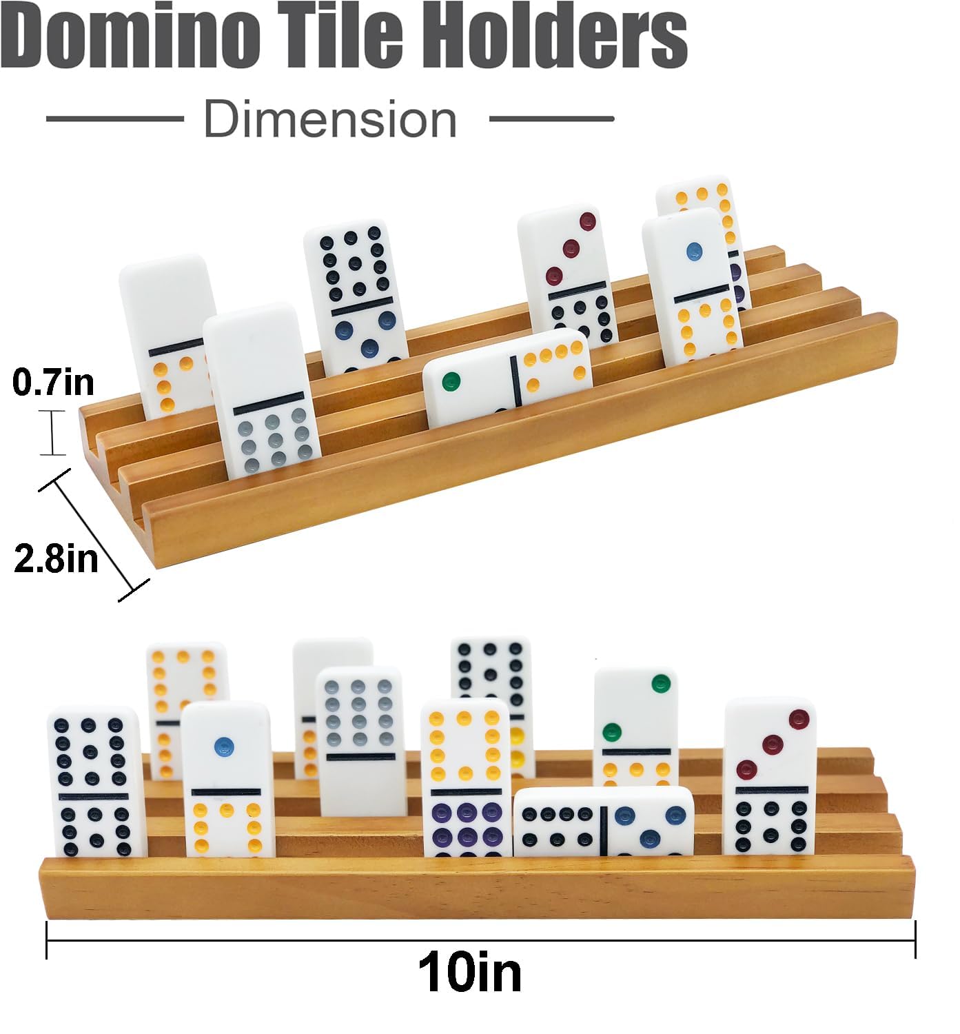 ESSAJOY Wooden Domino Trays/Racks Set of 8 Domino Tiles Holders Mexican Train Wooden Trays/Racks Wood Organizers for Chicken Foot (8 Premium Domino Tiles Holder Rack)
