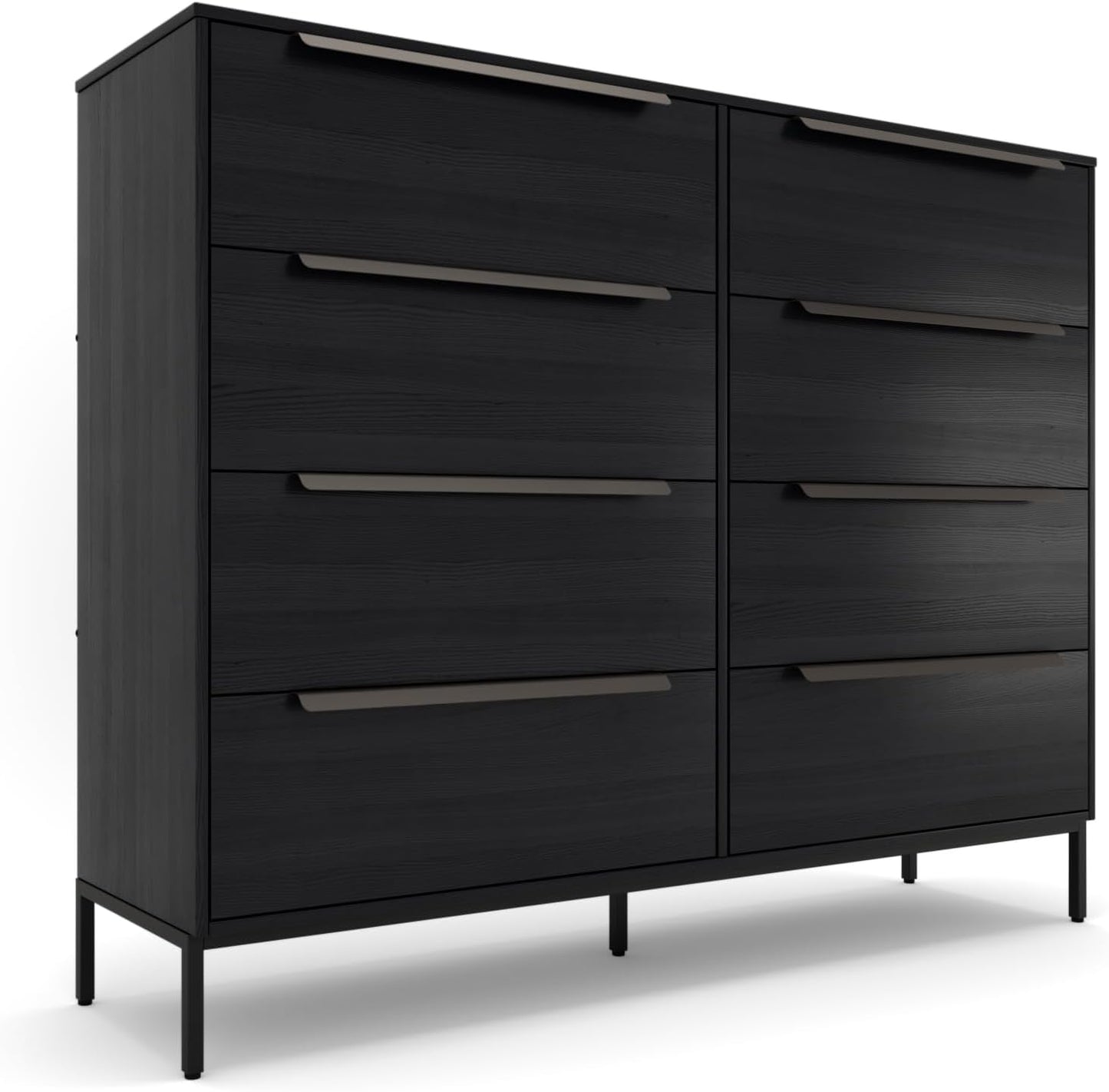 tinge Lira Premium 8 Drawer Fabric Dresser - Engineered Wood Frame Chest of Drawers for Bedroom - Strong & Sag-Proof Clothing Organizer with Sleek Metal Handles (Black)