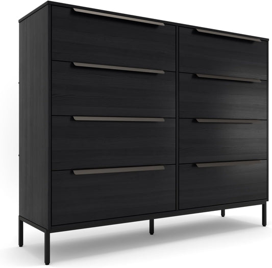tinge Lira Premium 8 Drawer Fabric Dresser - Engineered Wood Frame Chest of Drawers for Bedroom - Strong & Sag-Proof Clothing Organizer with Sleek Metal Handles (Black)