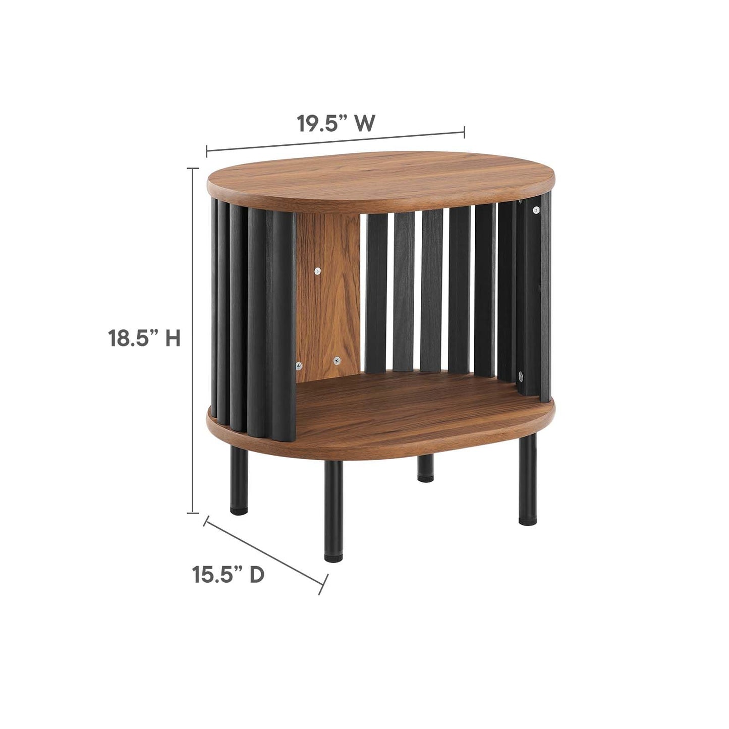 Modway Fortitude Contemporary Side Table with Open Storage, Walnut Black