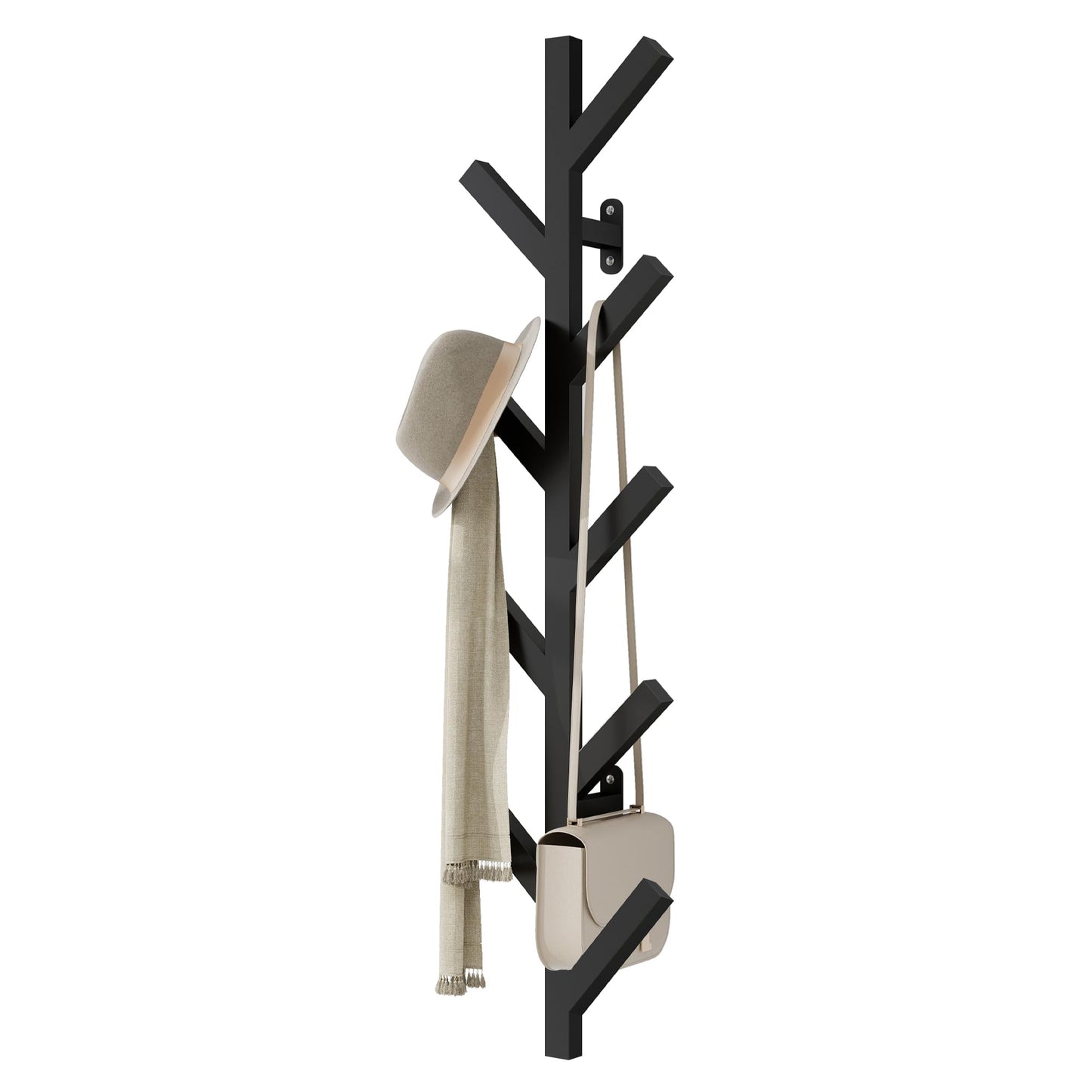 Prywot Coat Rack Wall Mounted - 9 Hooks, Coat Hooks for wall, Modern Metal Coat Tree for Hats, Jackets, Bags, Entryway Bedroom-Black (Height 37.8")