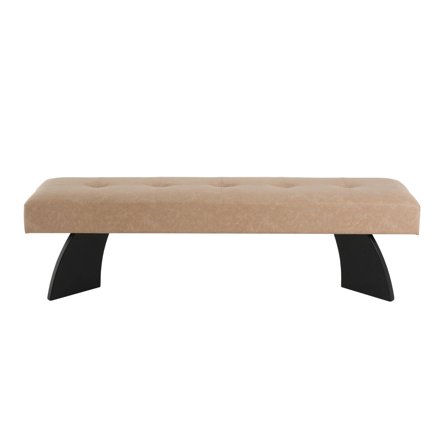 Christopher Knight Home Adele 63.19''L Faux Leather Upholstered Dining Bench, Wooden Entryway Bench With Stylish Curved Legs, Long Sofa Footstool for Living Room, Bedroom End of Bed Bench, Khaki+Black