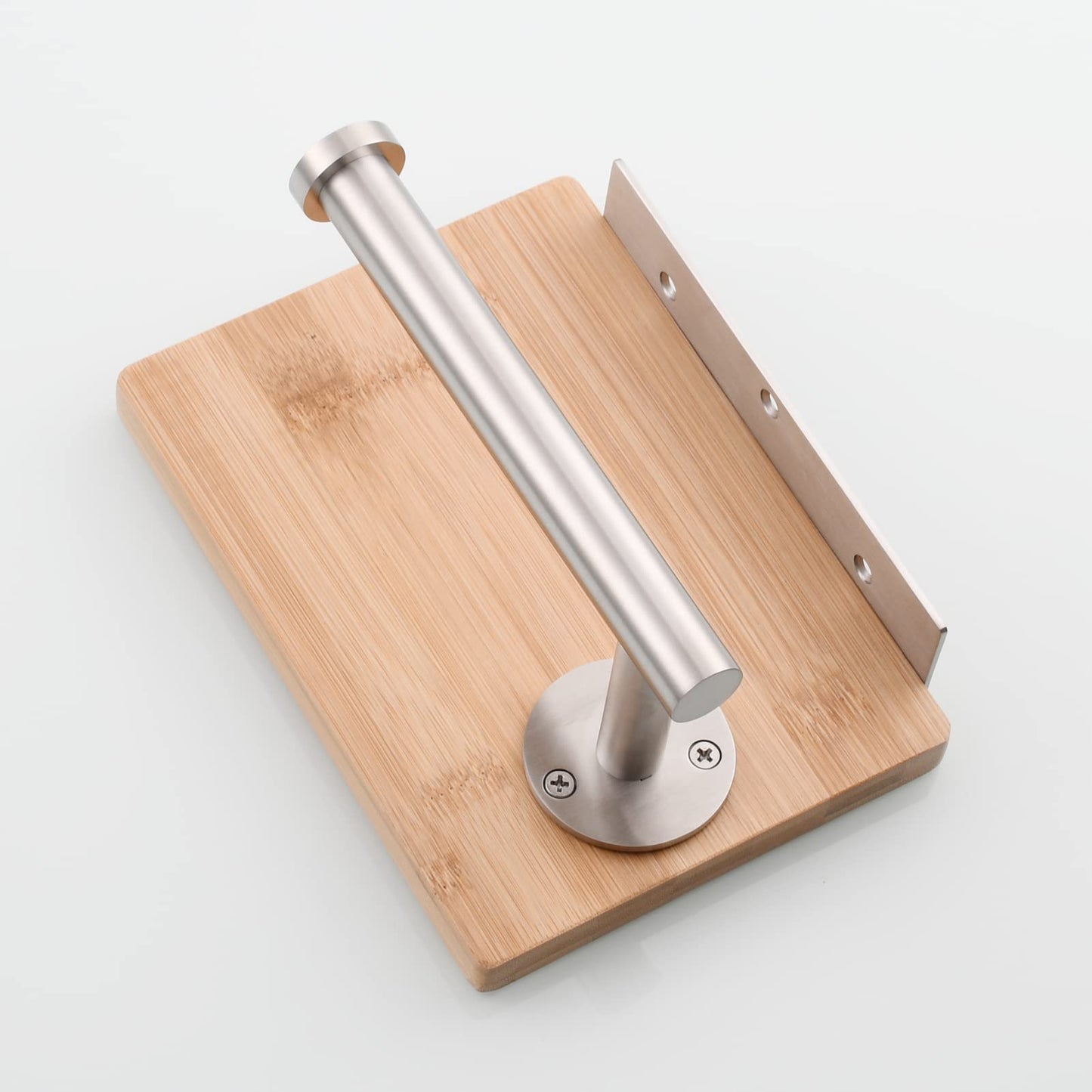 Tecmolog Stainless Steel Paper Roll Holder Wall Mount Toilet Tissue Holder with Wooden Storage Shelf, Brushed Nickel, SBH264NA