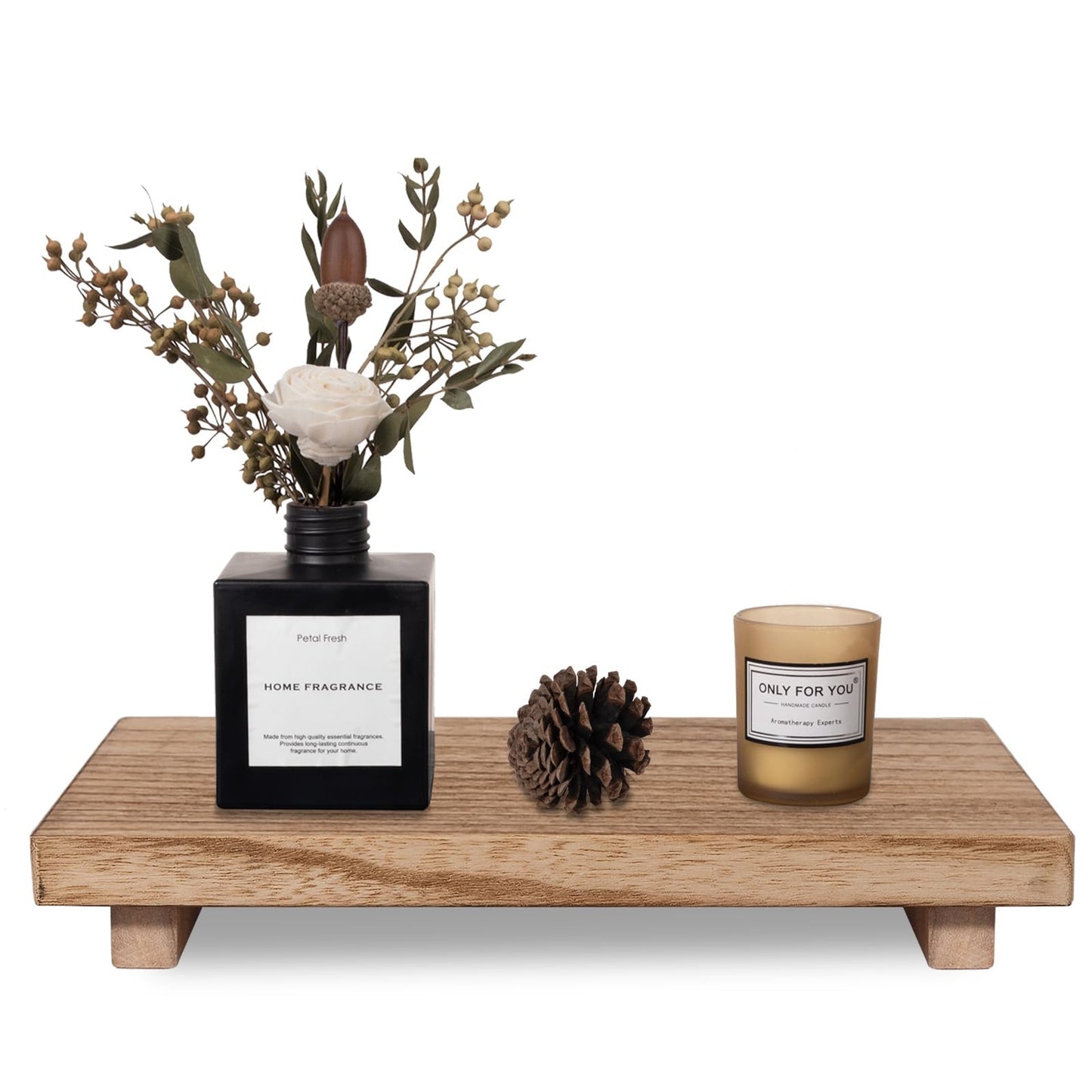 zoocatia Small Wood Tray Pedestal Stand Farmhouse Bathroom Decor Decorative Wooden Riser Kitchen Soap Dish Holder for Vanity, Counter, Sink, Large 11.8" x 7" - Brown