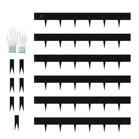 20ft.Metal Landscape Edging 6 Pack 6 inch,Steel Garden Edging with a Pair of Gloves and 7 Stakes, Galvanized Steel Landscape Edging for Fence, Yard Pathway, Flower Beds (40" L x 6" H Each, Black)