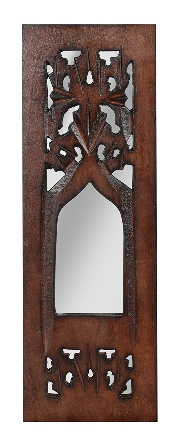 The Wooden Town Wall Hanging Plaques Wall Décor Jharokha With Mirror, Elegant Sculpture Wall Décor Panel to Enhance the Décor of Your Room or Office - 12x4 Inch - Burnt Set of 2