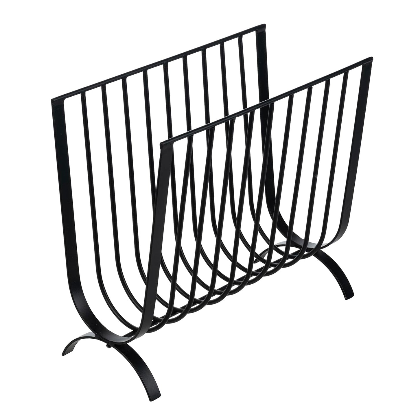 MyGift Matte Black Metal Magazine Rack, Deluxe Mid Century Wire Magazine Rack, Tabletop or Floor Standing Sling Basket for Magazines and Newspapers