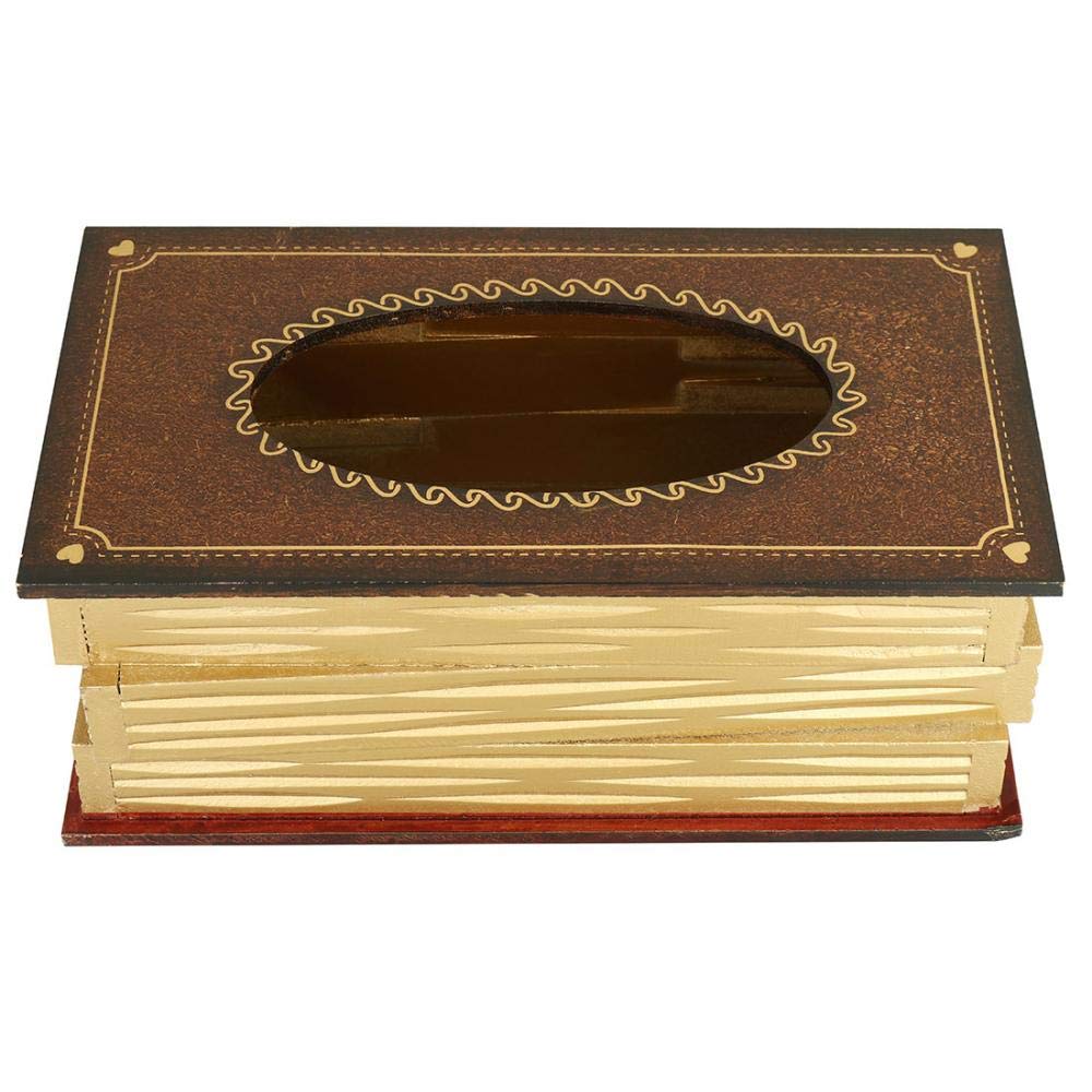 Elegant Wooden Antique Book Tissue Holder Dispenser/Novelty Napkin Holder,Modern Square Paper Facial Tissue Box Cover Holder for Home Office Car Decoration (Sienna)