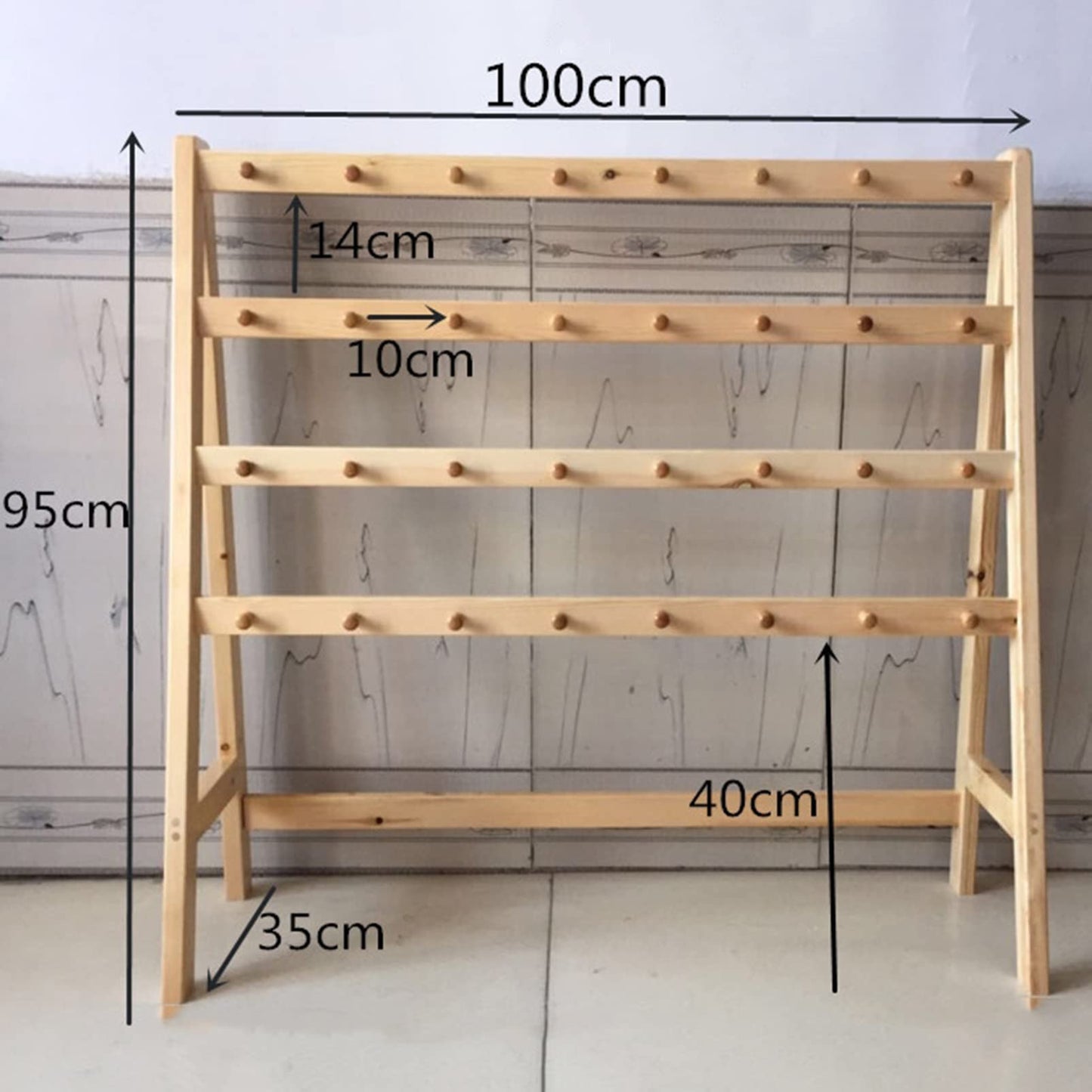 Doorhighpeak Multi-Purpose Towel Rack Rolling Hand Towel Holder, School/Kindergarten/Barbershop Washcloths Holder Storage Stand with 40 Hooks, Wooden Storage Organizer Display Rack on Wheels