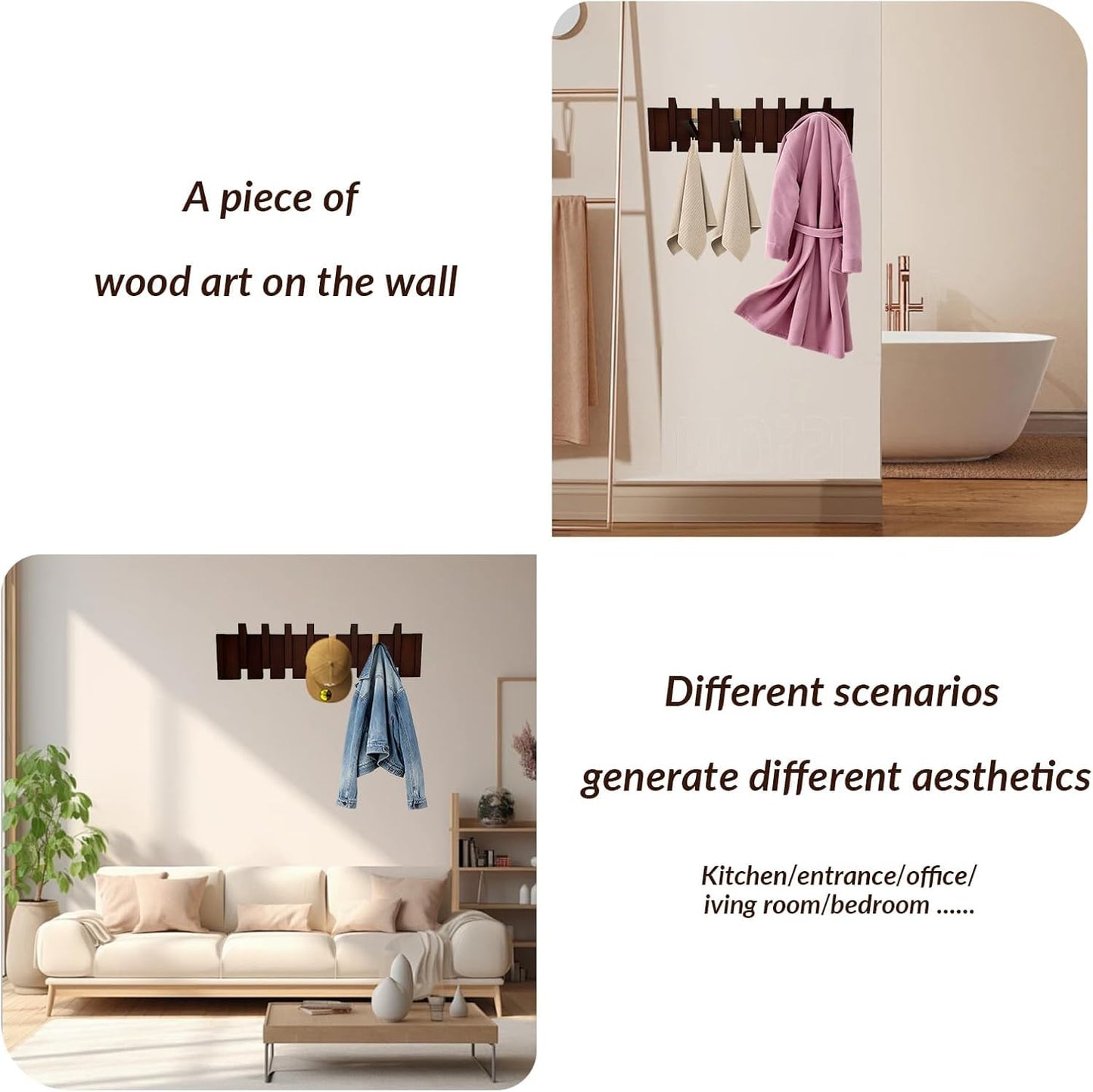 Piano Coat Rack 10-Hooks Wooden Wall Hooks Entryway Hanger Piano Key Coat Rack Wall Mount Wood Wall Hooks for Hanging Towel Hat Clothes Dog Leashes Heavy Duty Wall Mounted Wooden Coat Rack Flip Down