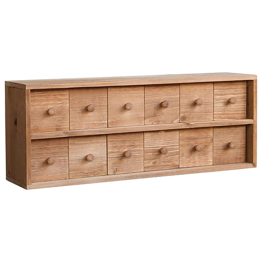 Vintage Desktop Storage Chest with 12 Drawers - Desktop Chest Drawer for Storage and Organization - Solid Wood Medicine Cabinet for Tabletop - Unfinished Wood Rustic Card Catalog Drawers with Handles