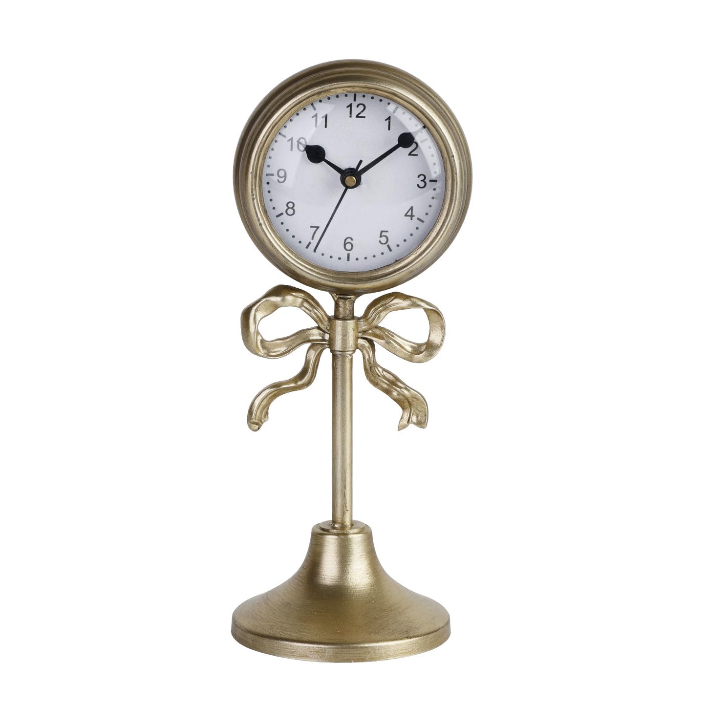 NIKKY HOME Small Gold Bow Table Clock, Silent Elegant Mantel Decor