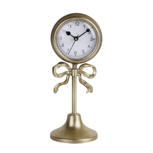 NIKKY HOME Small Gold Bow Table Clock, Silent Elegant Mantel Decor