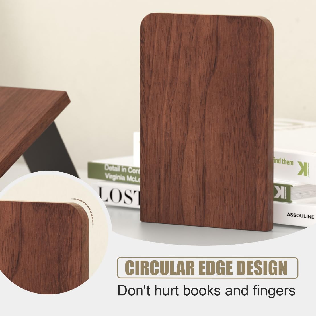 Book Ends, 2 Pair Bookends, Heavy Duty Wooden Bookend Support for Books and Movies (2, Square bookends)