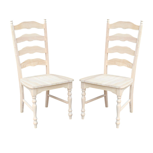 International Concepts Maine Ladderback Chairs, Solid Parawood, Unfinished (Set of 2)