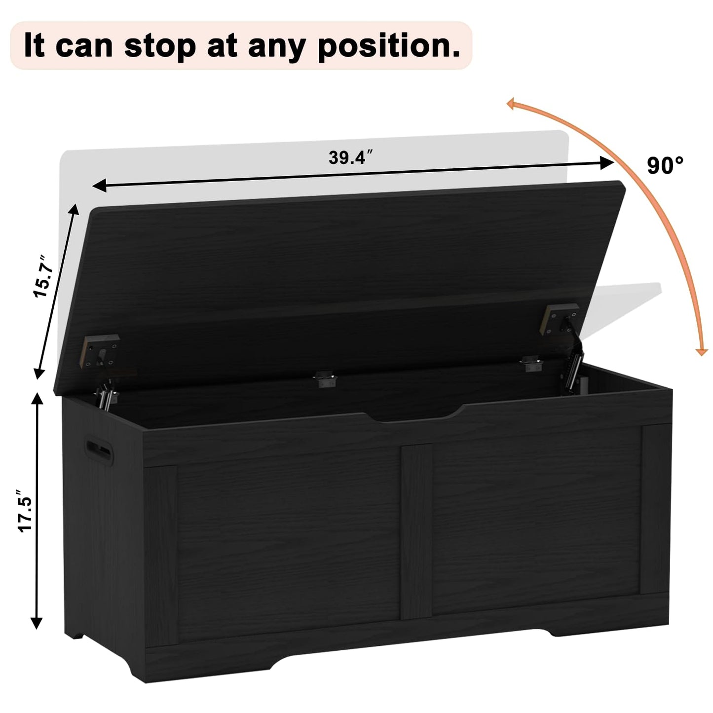 Timberer 39.4" Storage Chest, Wooden Storage Bench, Lift Top Toy Chest with 2 Safety Hinges, Large Toy Box, Entryway Bench for Living Room, Bedroom, Black