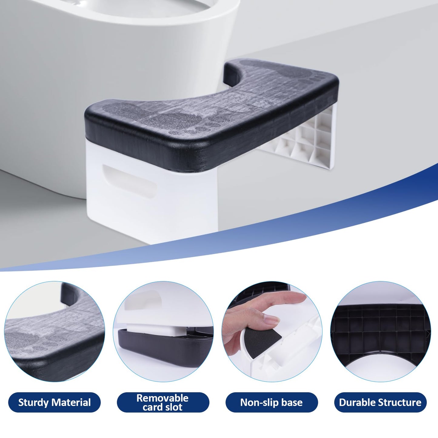 Folding Toilet Stool, 6.7 inch Folding Toilet Stool, Foldable Bathroom Potty Step Stool for All Ages - Sitting Posture Foot Stool. Black