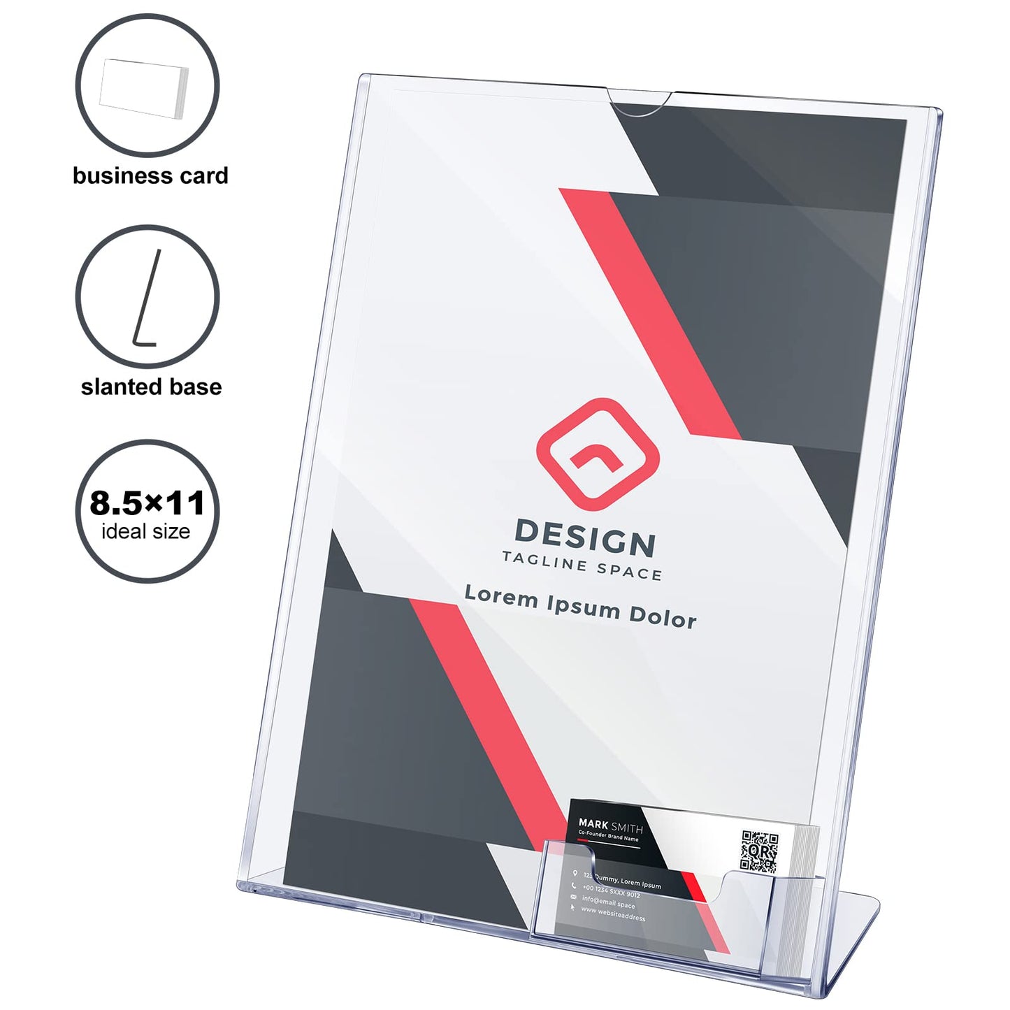 Vicenpal Acrylic Flyer Stand Sign Holder with Business Card Holder 8.5 x 11 Clear Brochure Display Stand with Business Card Pocket for Magazine Pamphlet Booklets Menu Desktop(2 Pcs)