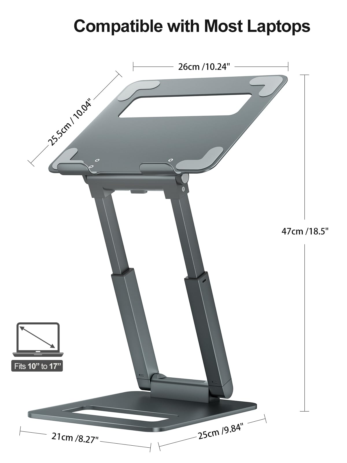 tounee Laptop Stand for Desk Adjustable Height, Telescopic Computer Stand with Pull Out Design Ergonomic Laptop Riser Fits All Laptops 10-17"-Gray
