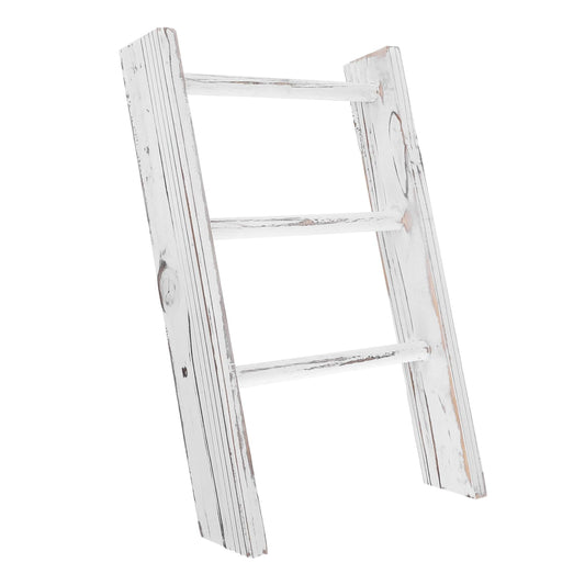 Luxshiny Mini Ladder Towel Rack White Rustic Farmhouse Bathroom and Kitchen Display Stand Multifunctional Tea Towel Holder Wall Blanket Holder Hand Hooks Decor