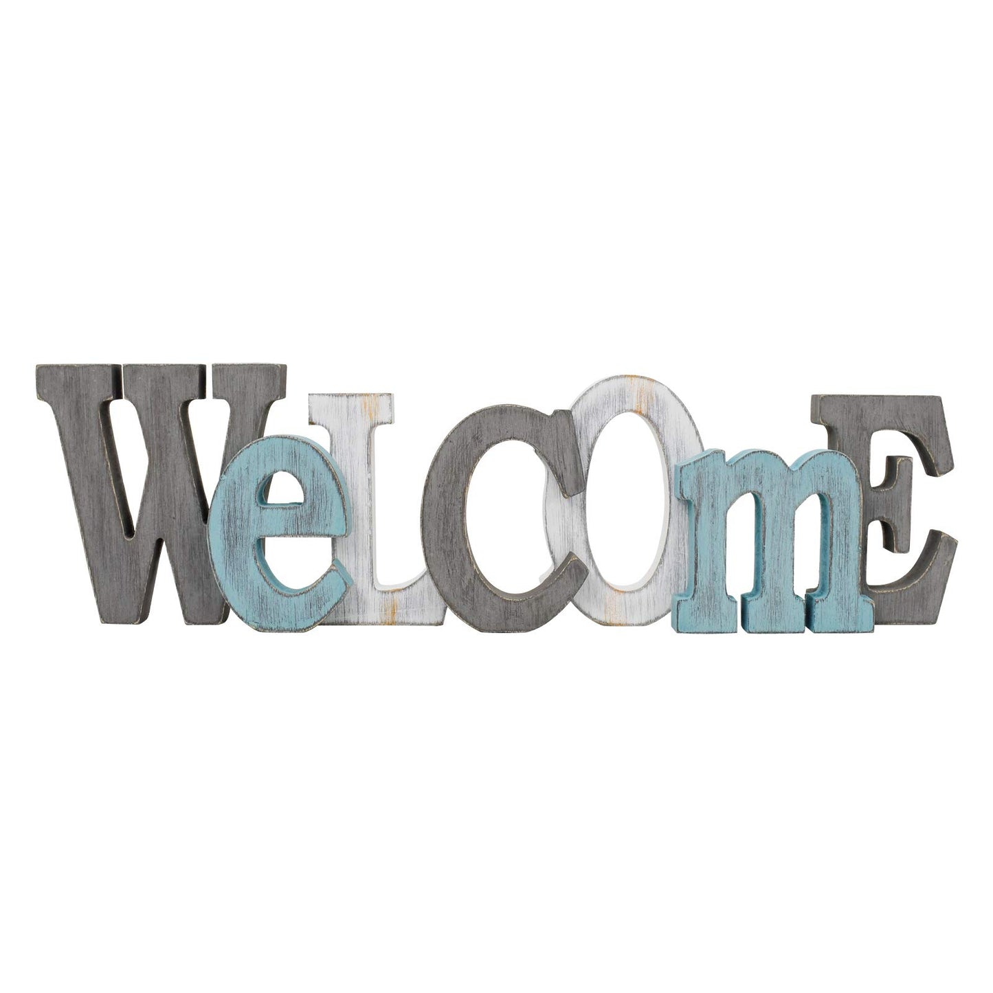 Waroom Home Rustic Wood Welcome Sign Decor - Decorative Block Word Letters, Hanging Wooden Cutout Wall Decoration (Gray)