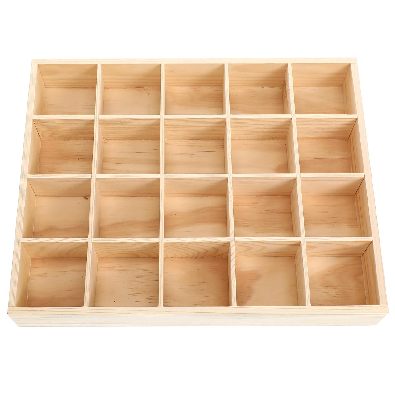 Cabilock 20-Compartment Wooden Drawer Organizer - 13x11 inch Solid Pine Wood Shallow Socks and Underwear Divider, Stackable Small Items Storage Tray for Dresser & Closet (2.37" Grid)