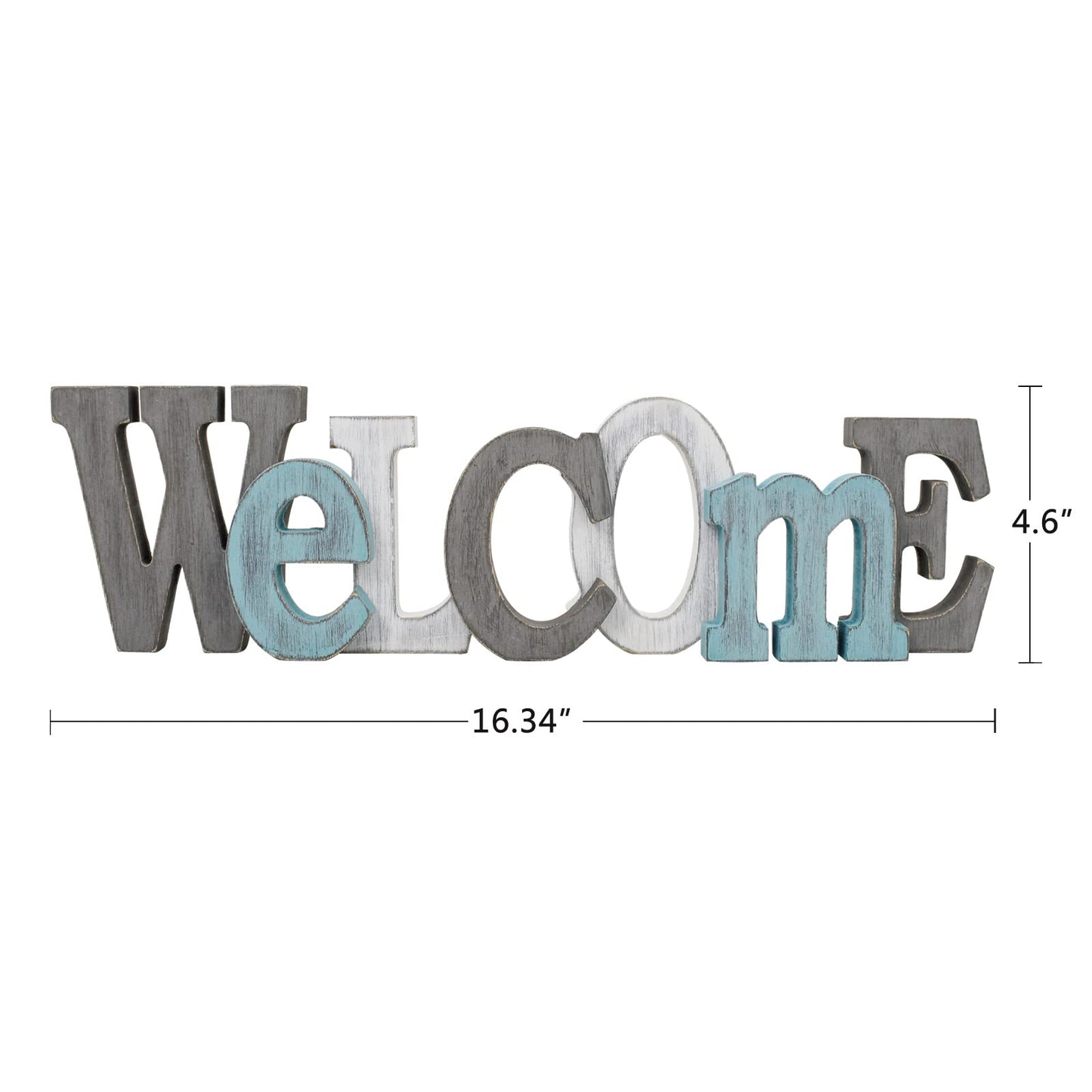 Linfevisi Wooden Welcome Sign Aqua Hanging Block Letters Sign Rustic Freestanding Wood Word Decor Decorative Welcome Table Sign Cutout Word Art Wall Decor (Welcome)