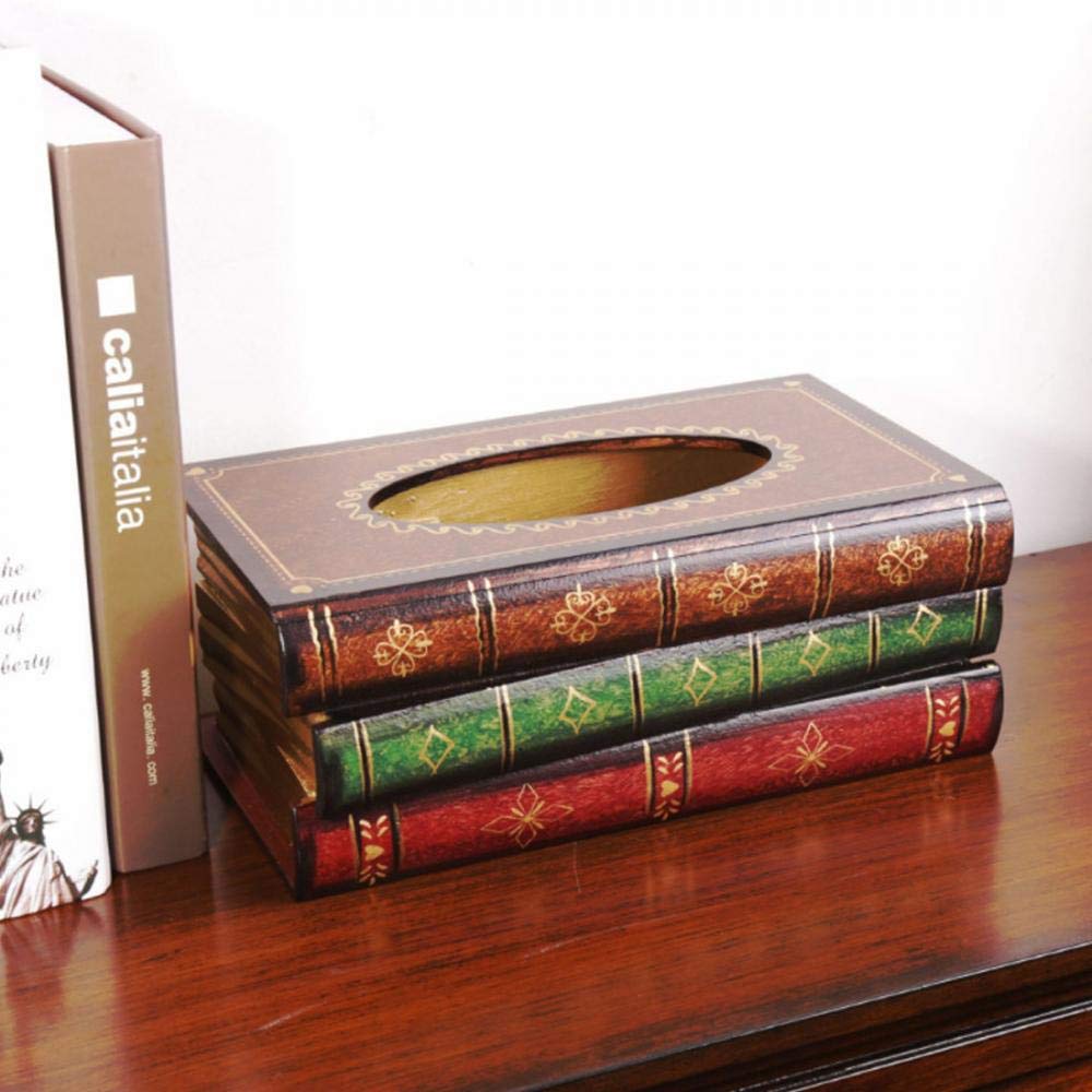Elegant Wooden Antique Book Tissue Holder Dispenser/Novelty Napkin Holder,Modern Square Paper Facial Tissue Box Cover Holder for Home Office Car Decoration (Sienna)