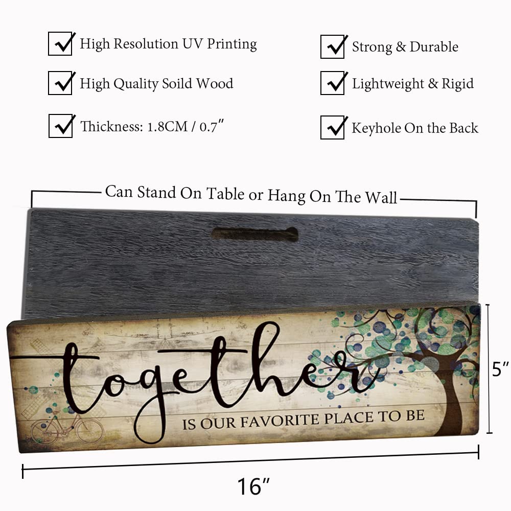 Family Art Decor Inspirational Quotes Wall Hanging Sign - Together is Our Favorite Place to Be - Motivational Home Art Decor Wood Plaque Sign 16"x5"