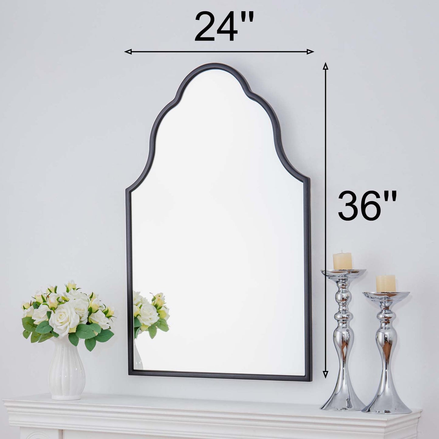 Chende 36'' X 24'' Arch Mirror with Wood Frame, Large Black Bathroom Mirror for Wall, Elegant Scalloped Mirror for Entryway, Living Room, Dining Room