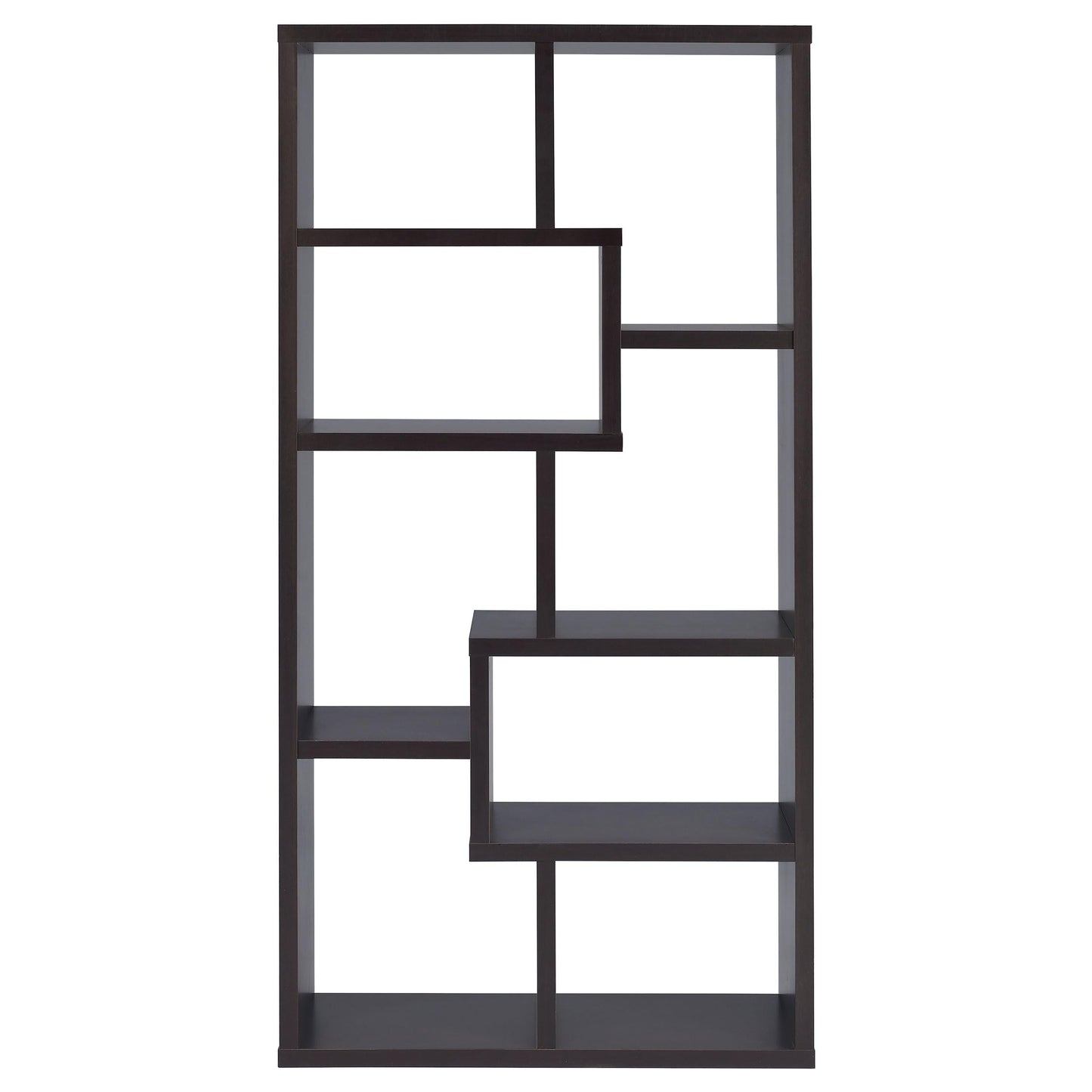 Coaster Home Furnishings - Theo - Wood - Geometric Bookshelf with Open Cubbies and Six Staggered Shelves - Home Office - 71-Inch - Cappuccino - 800264