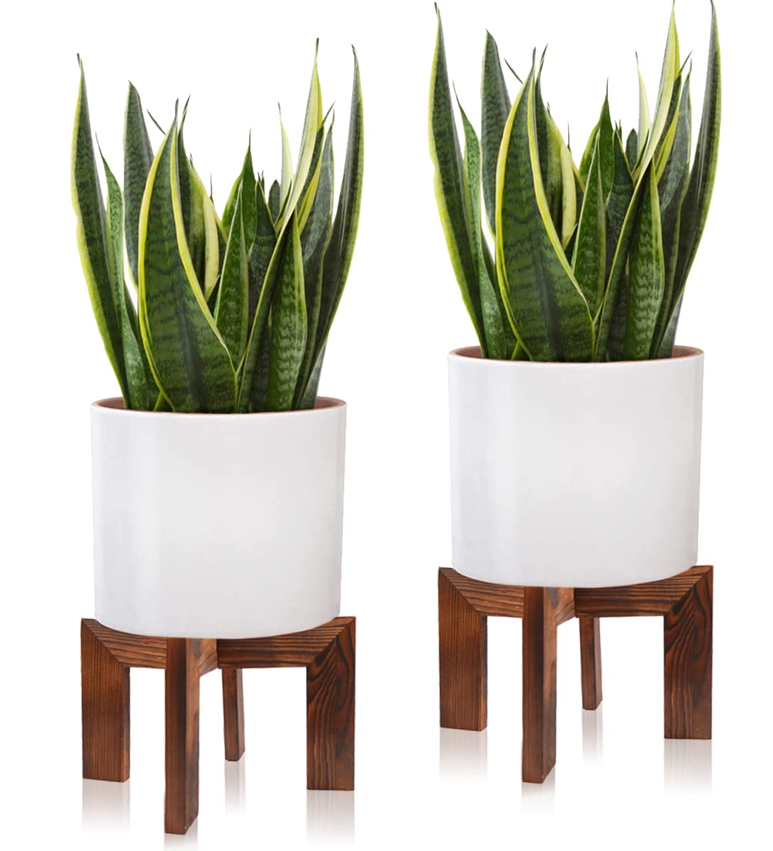 Gendral Forwepup 2 Pack Wood Plant Stand, Mid Century Modern Planter Stand Rattan Flower Pot Stand, Low Short Plant Stands Indoor - Boho Rustic Wooden Stool for Plant Pot Holder, Fit 5-15 Inch Pot