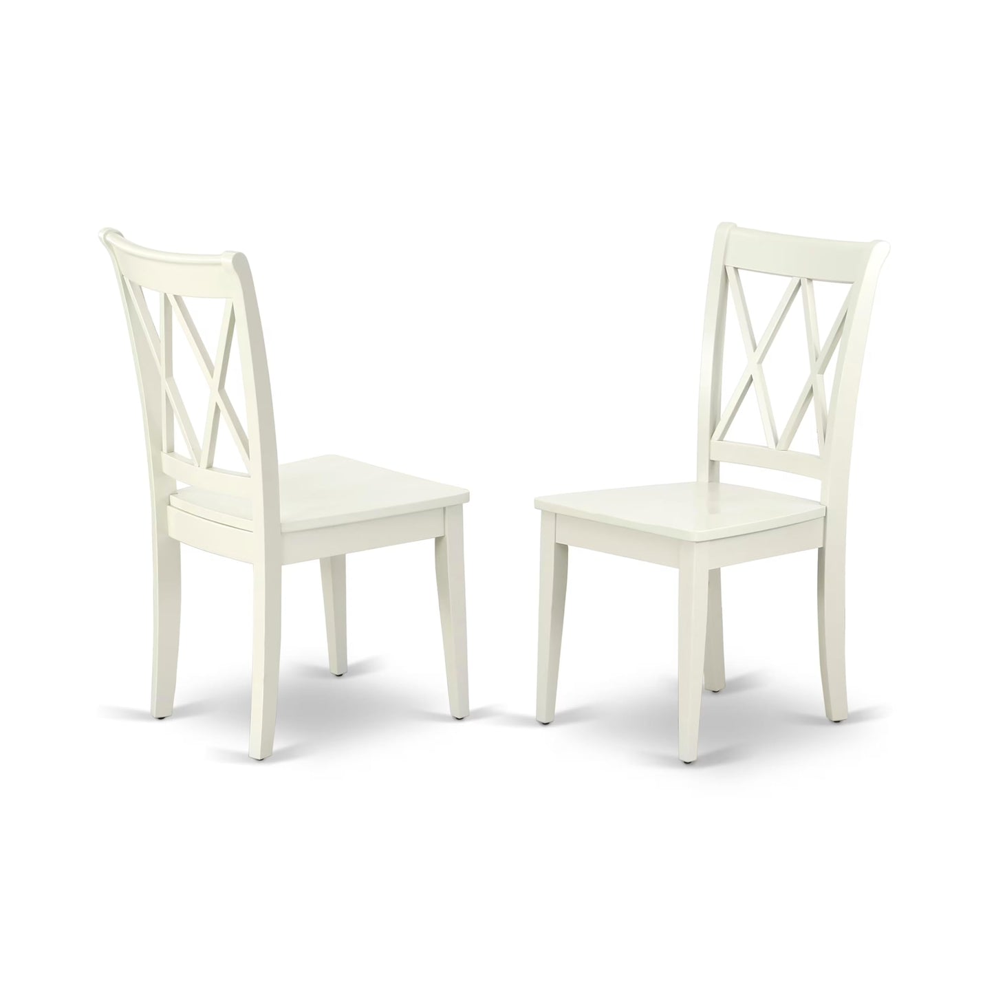 East West Furniture CLC-LWH-W Clarksville Dining Room Chairs - Double Cross Back Wood Seat Chairs, Set of 2, Linen White