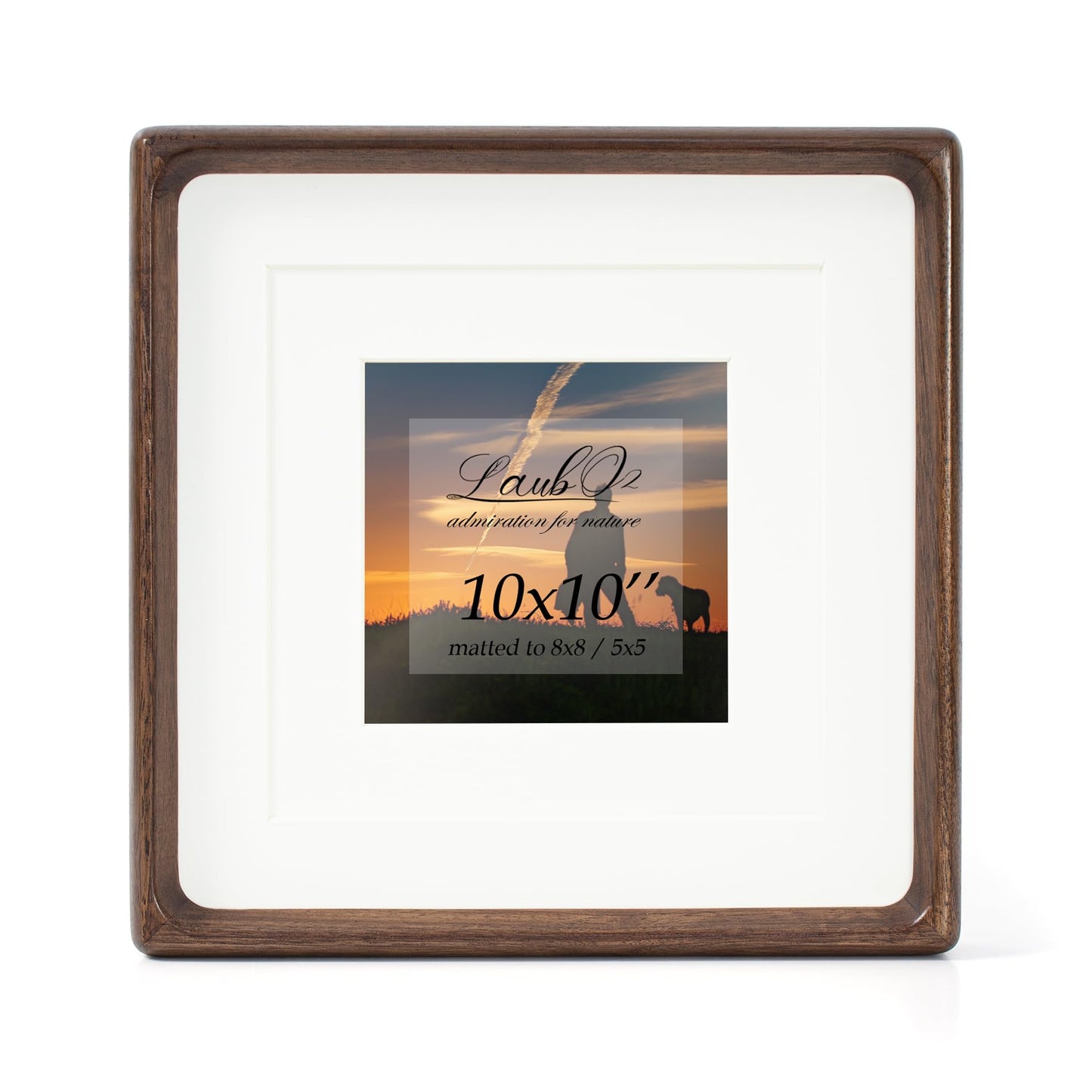 LAUBO2 Real Black Walnut 10x10 Wooden Picture Frame with Sturdy Reinforced Wood Back - Matted to 8x8/6x6, Wall & Tabletop Display Gift