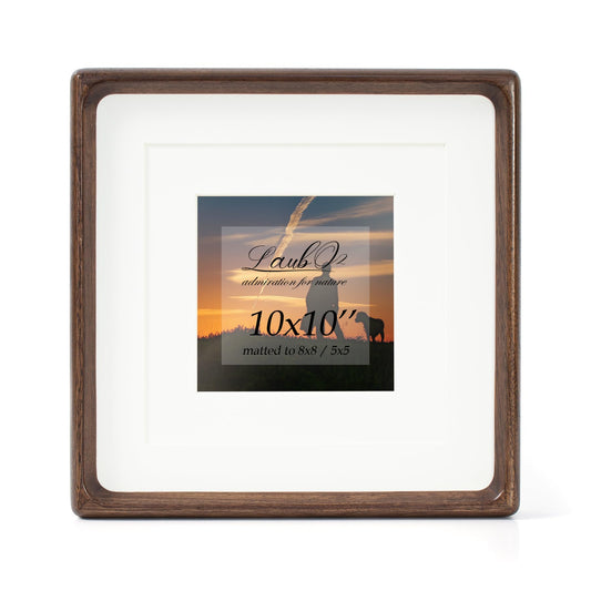LAUBO2 Real Black Walnut 10x10 Wooden Picture Frame with Sturdy Reinforced Wood Back - Matted to 8x8/6x6, Wall & Tabletop Display Gift