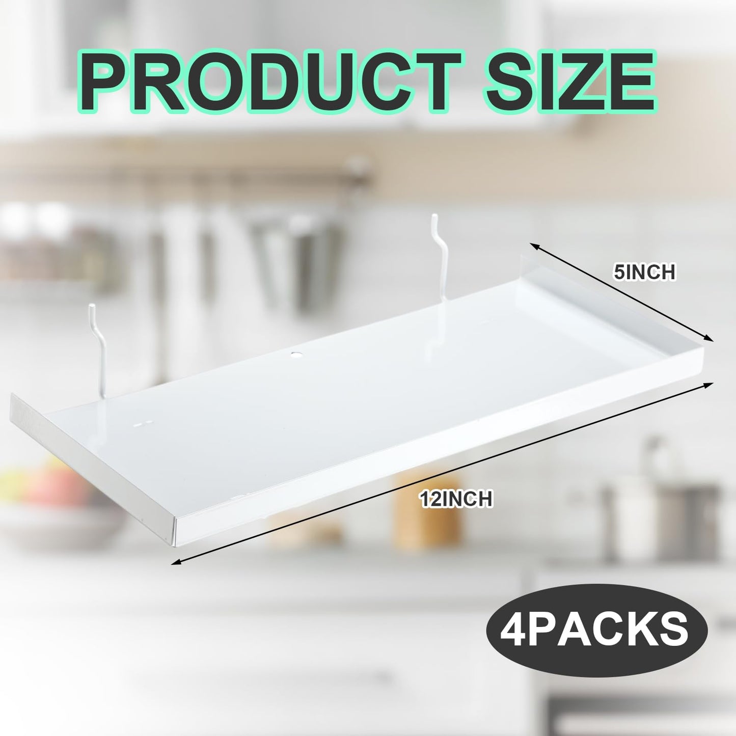 Lineshading 4 Pcs Pegboard Shelves, 12 x 5 Inch Metal Shelf Brackets Pegboard Tray Accessories Wall Organizer for Craft Room Home Garage Nursery Workbench Kitchen (White)