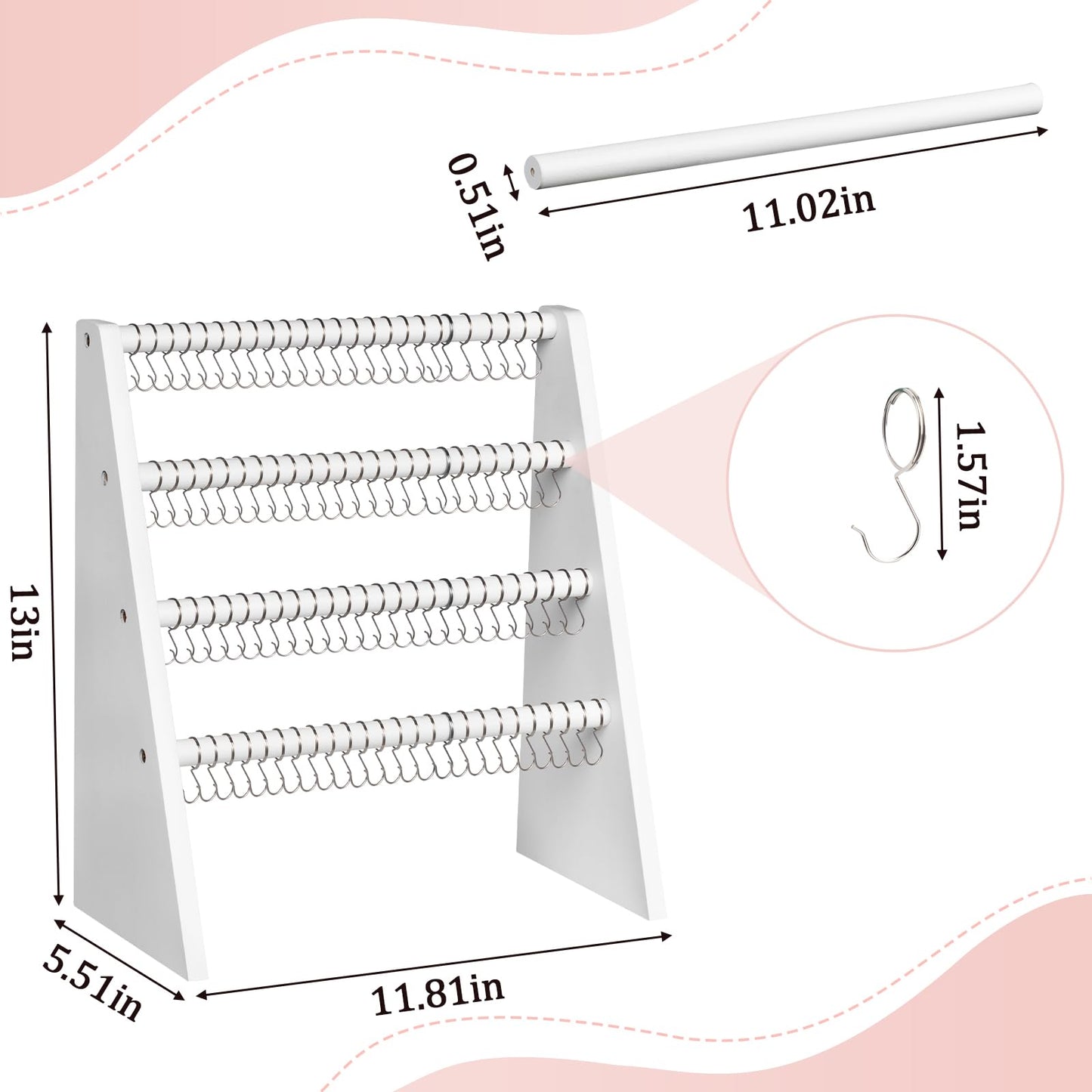 Bellaownia 4 Tier Bracelet Holder Stand with 100 Hooks, Wooden Bracelet Display Organizer Rack for Jewelry, Home, Vendors and Store Display (white)