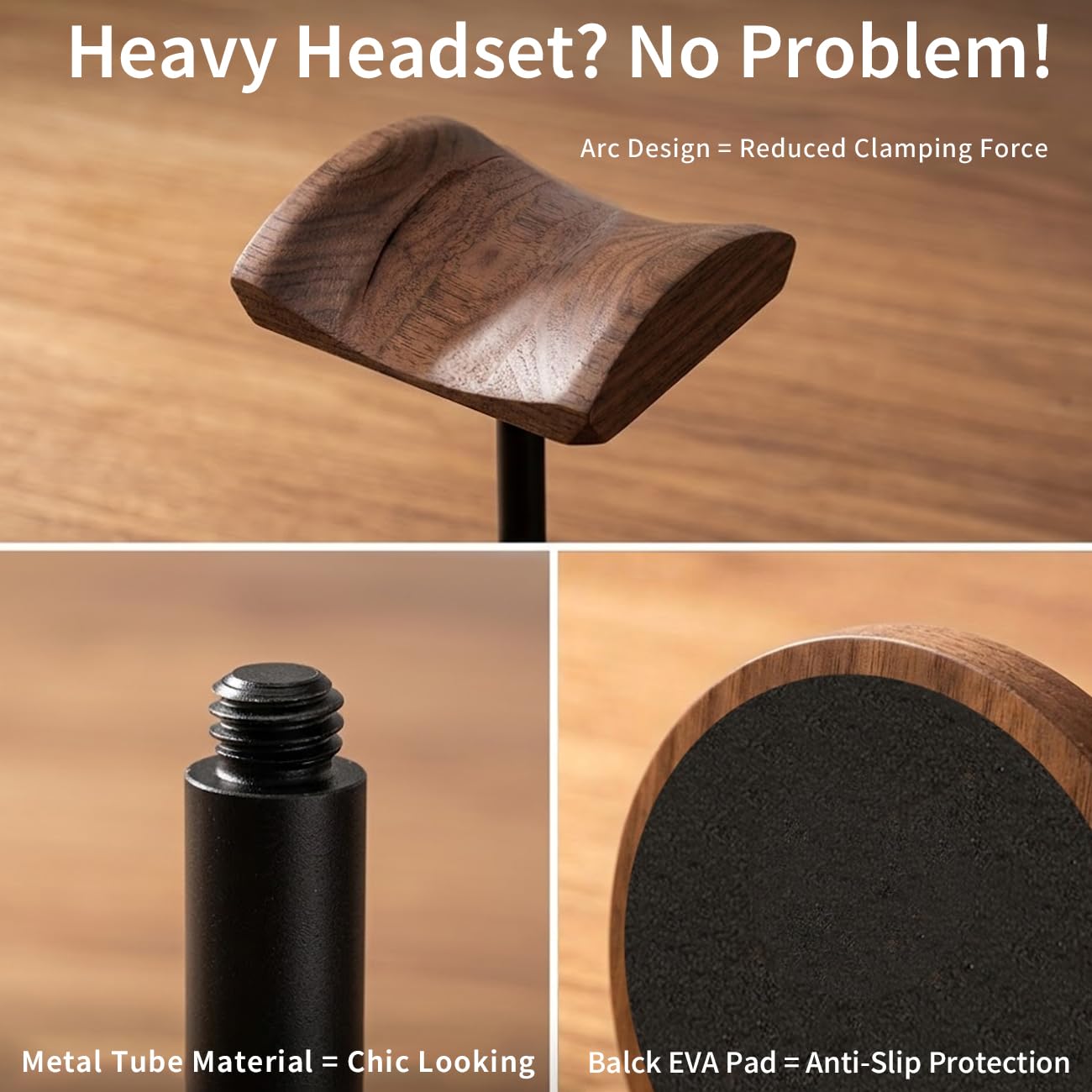 Bliocefo Headphone Holder Stand for Desk, Wood and Metal Headset Hanger Mount Hook Gaming Holder Desktop Earphone Artful Functional Craftsmanship Stand for All Headsets with Solid Wooden Base