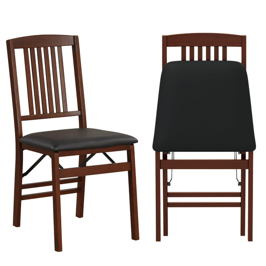 COSTWAY Folding Dining Chairs Set of 2, Wooden Kitchen Side Chairs w/Padded Seat, Solid Wood Frame, 400 LBS Load Bearing, No Assembly Needed, Vintage Foldable Chairs for Dining Room, Living Room